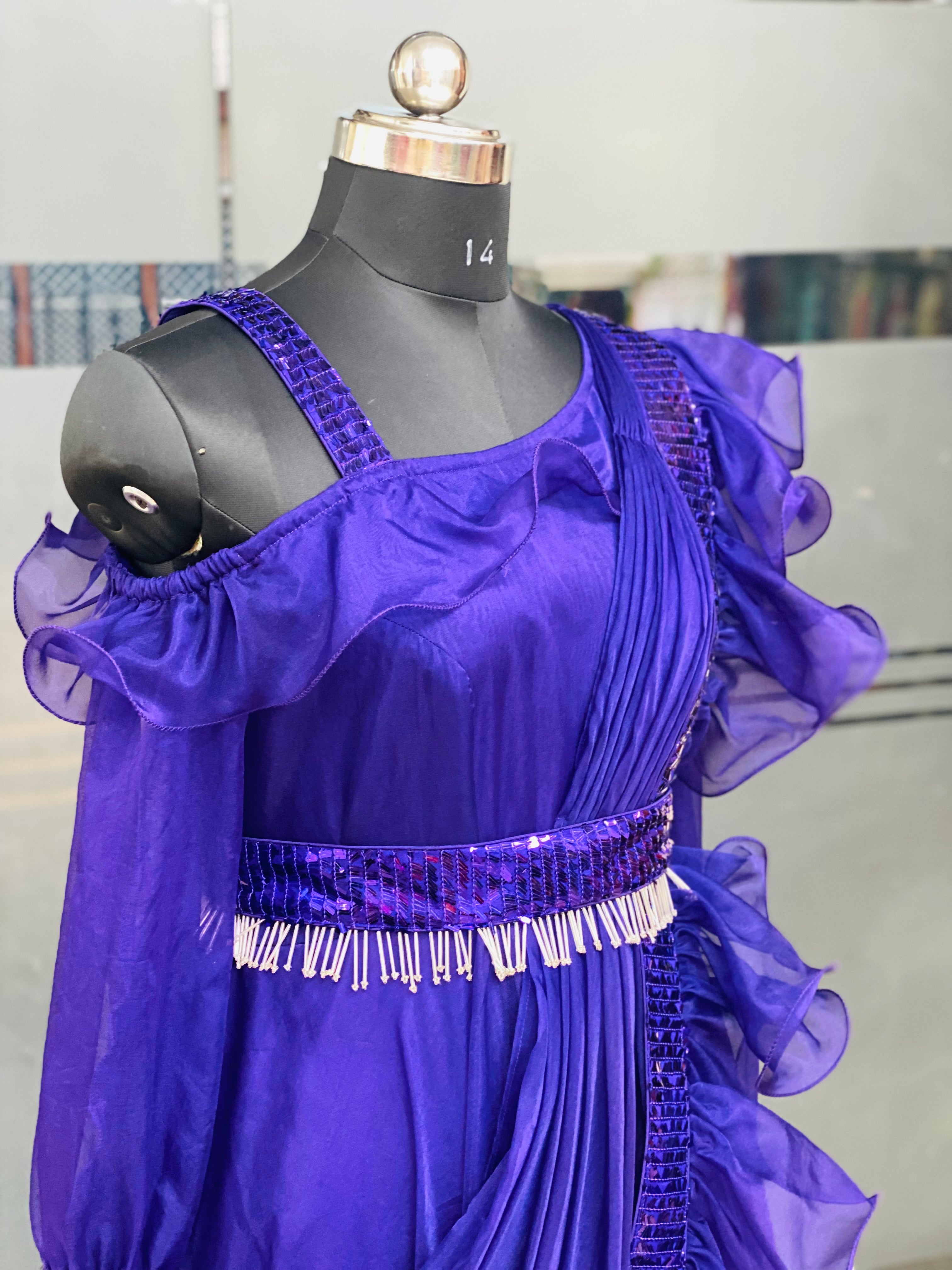 Purple Drape Saree Gown