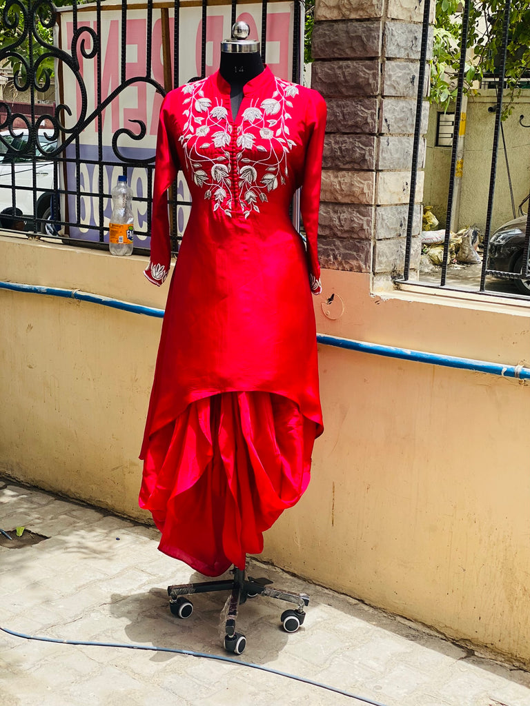 Red Embroidered Kurti Set