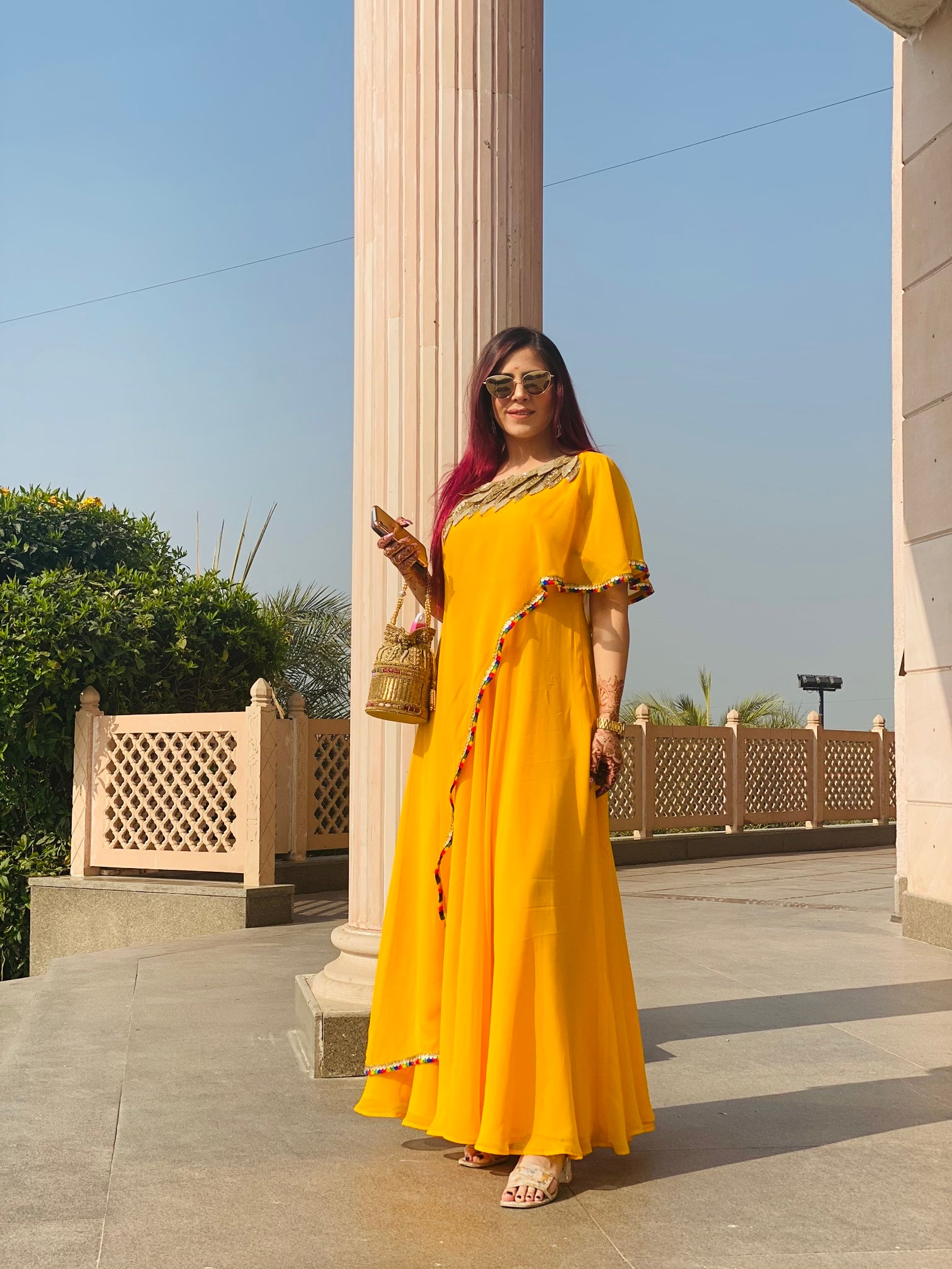Yellow Stylish Embroidered Maxi