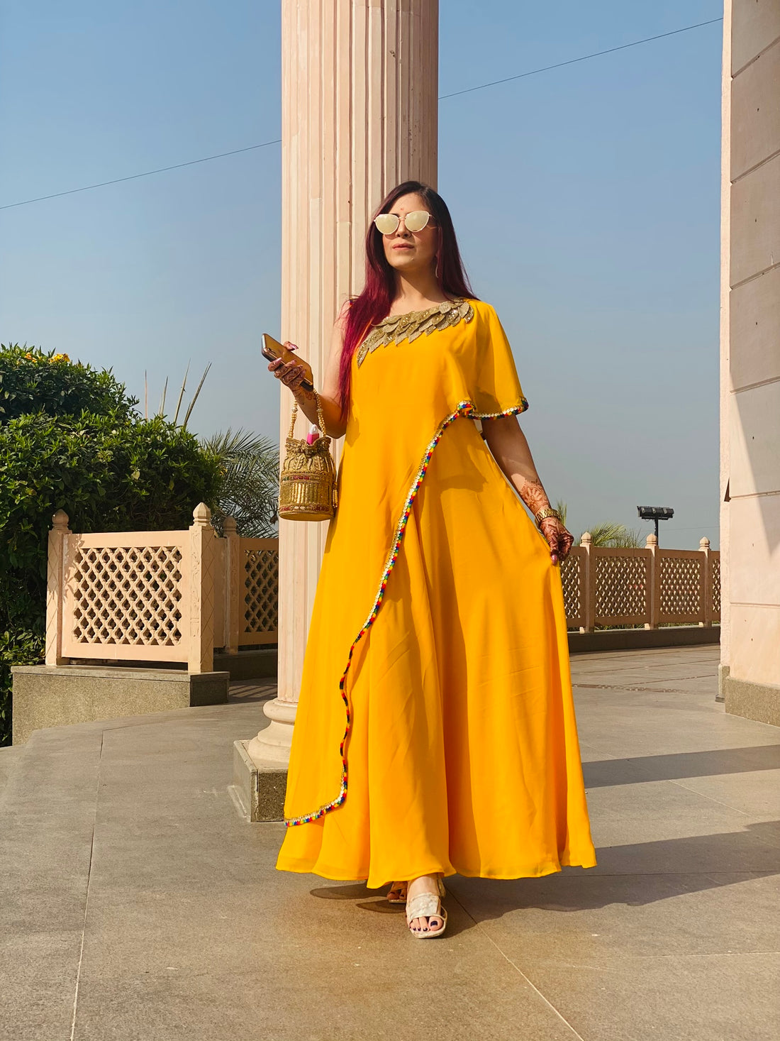 Yellow Stylish Embroidered Maxi