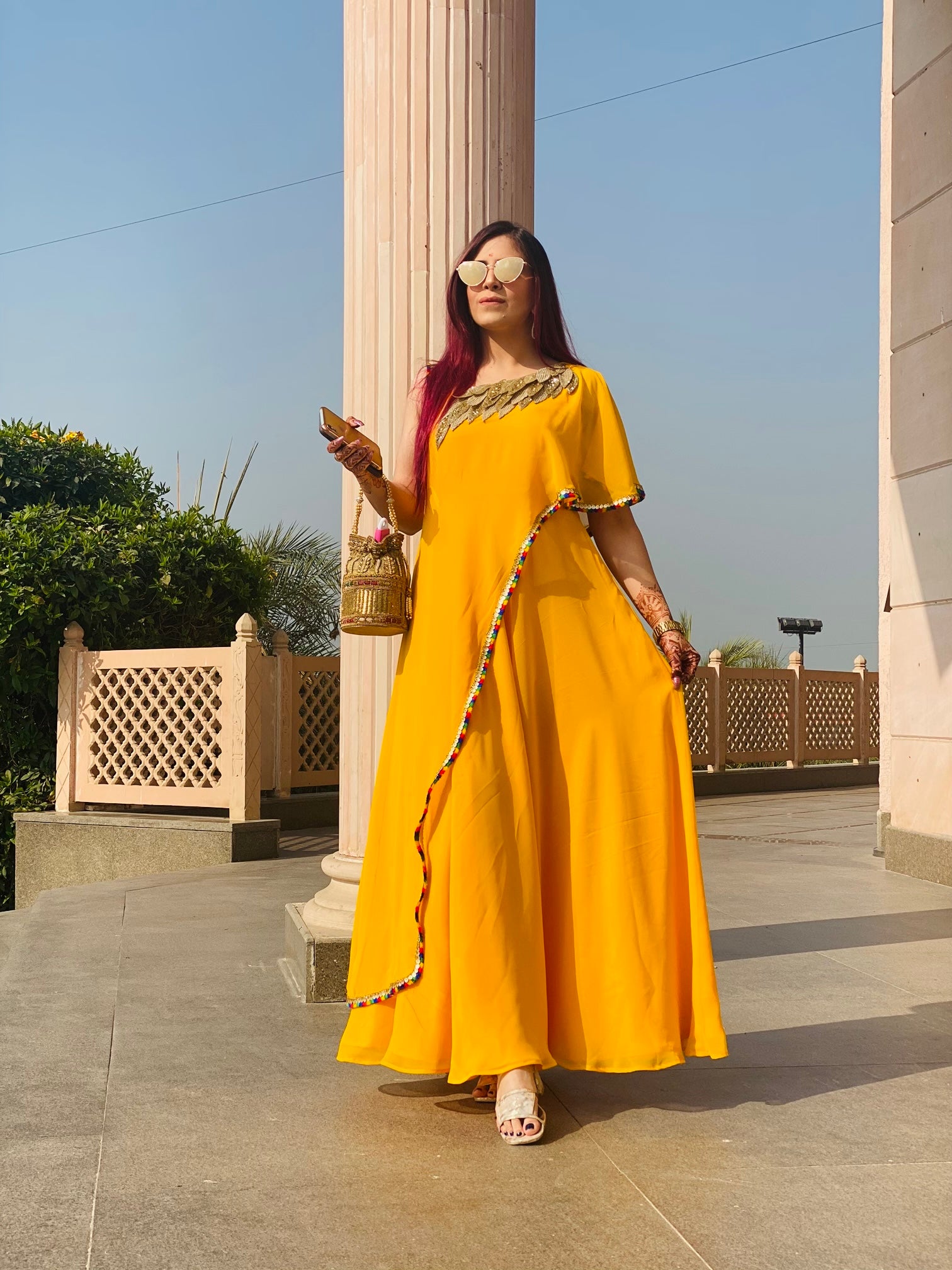 Yellow Stylish Embroidered Maxi