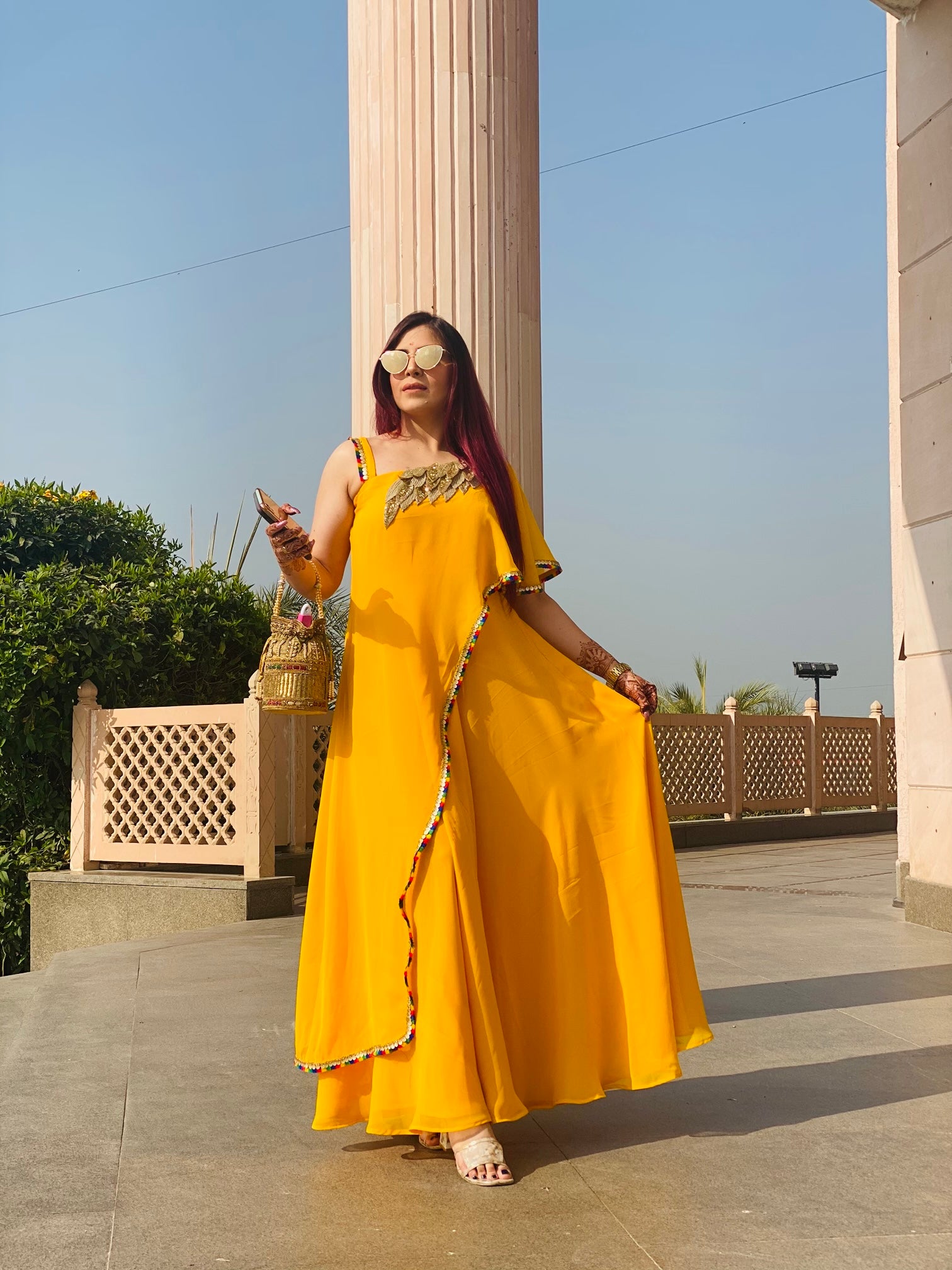 Yellow Stylish Embroidered Maxi