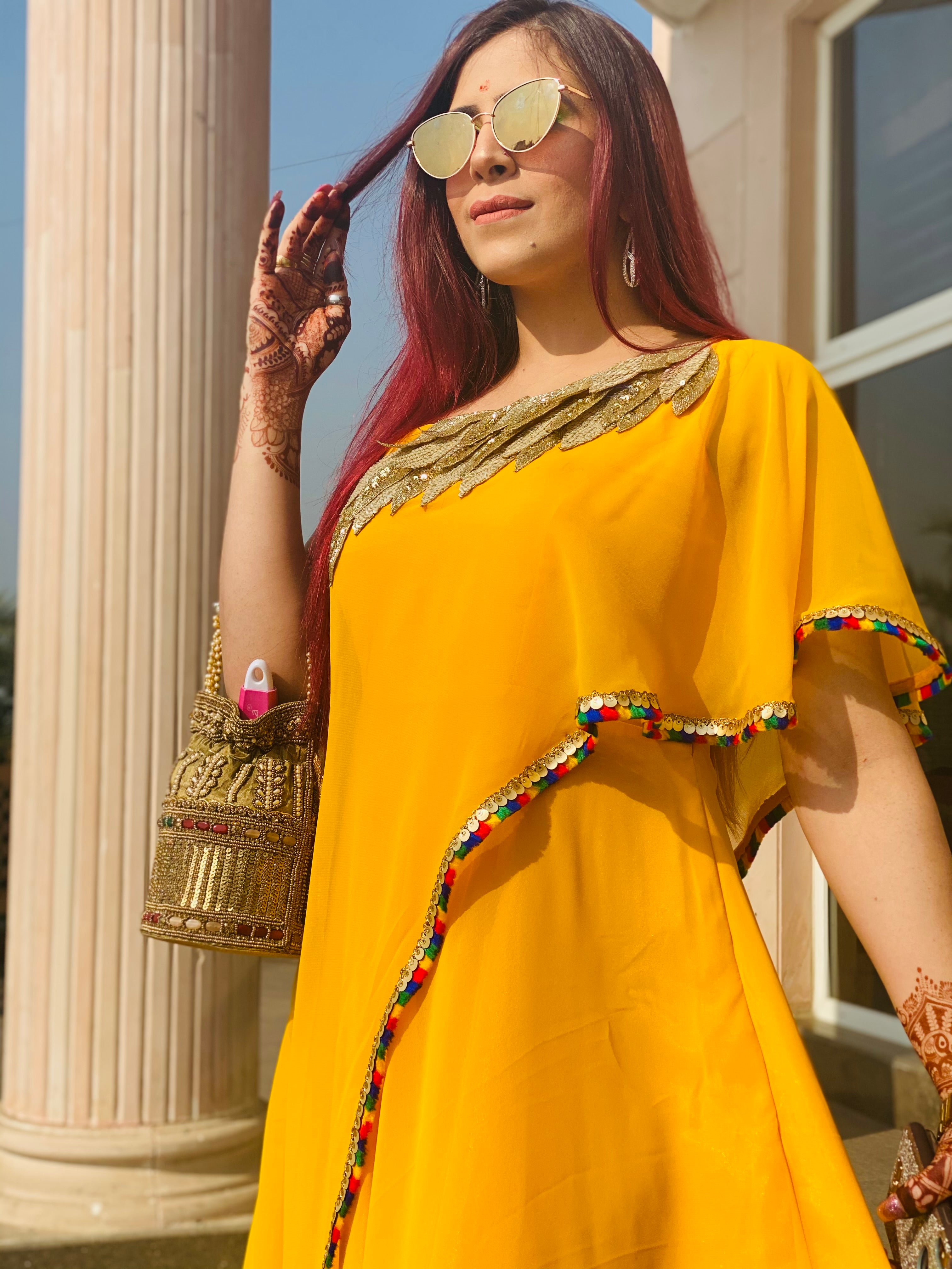Yellow Stylish Embroidered Maxi