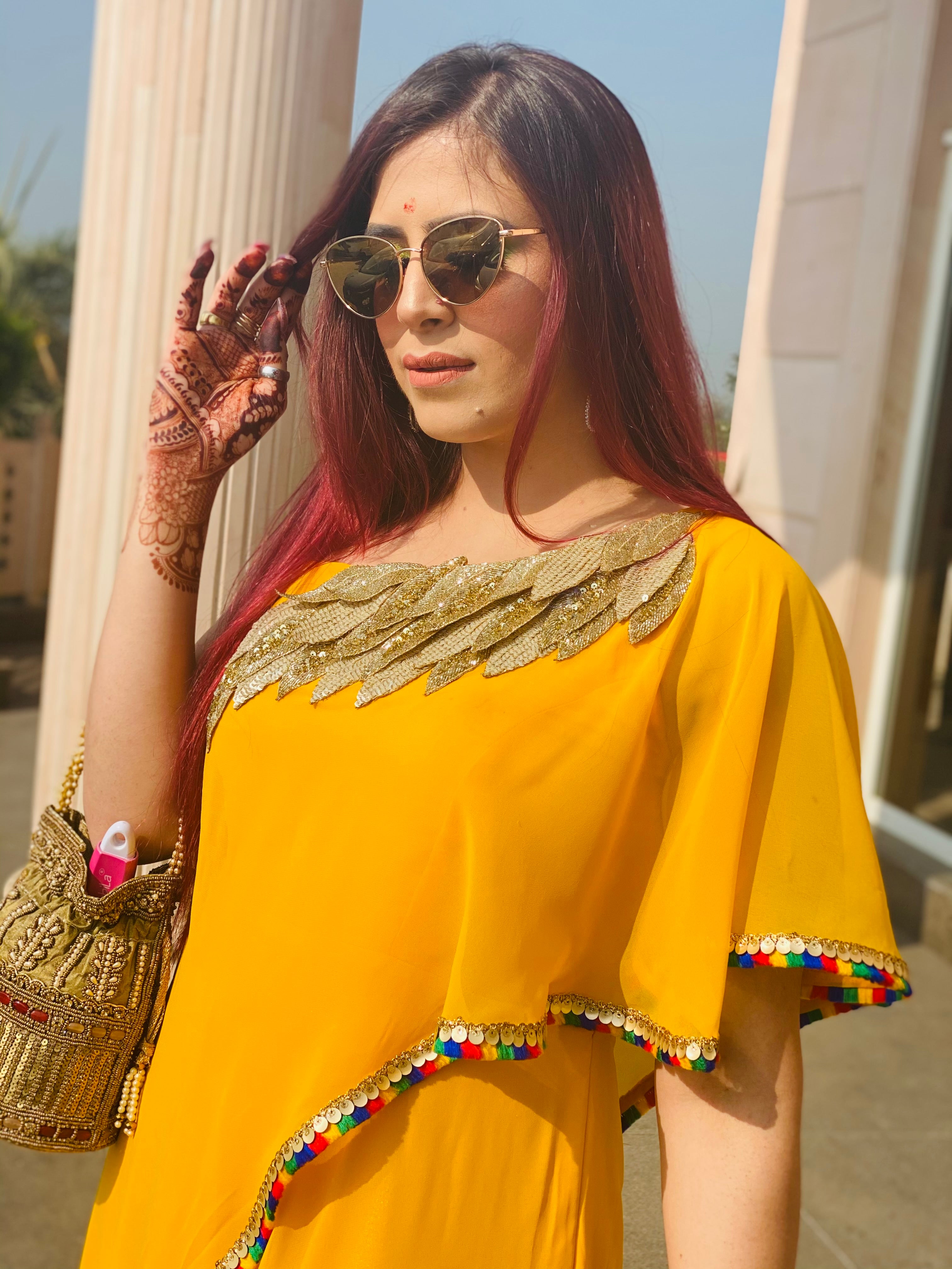 Yellow Stylish Embroidered Maxi