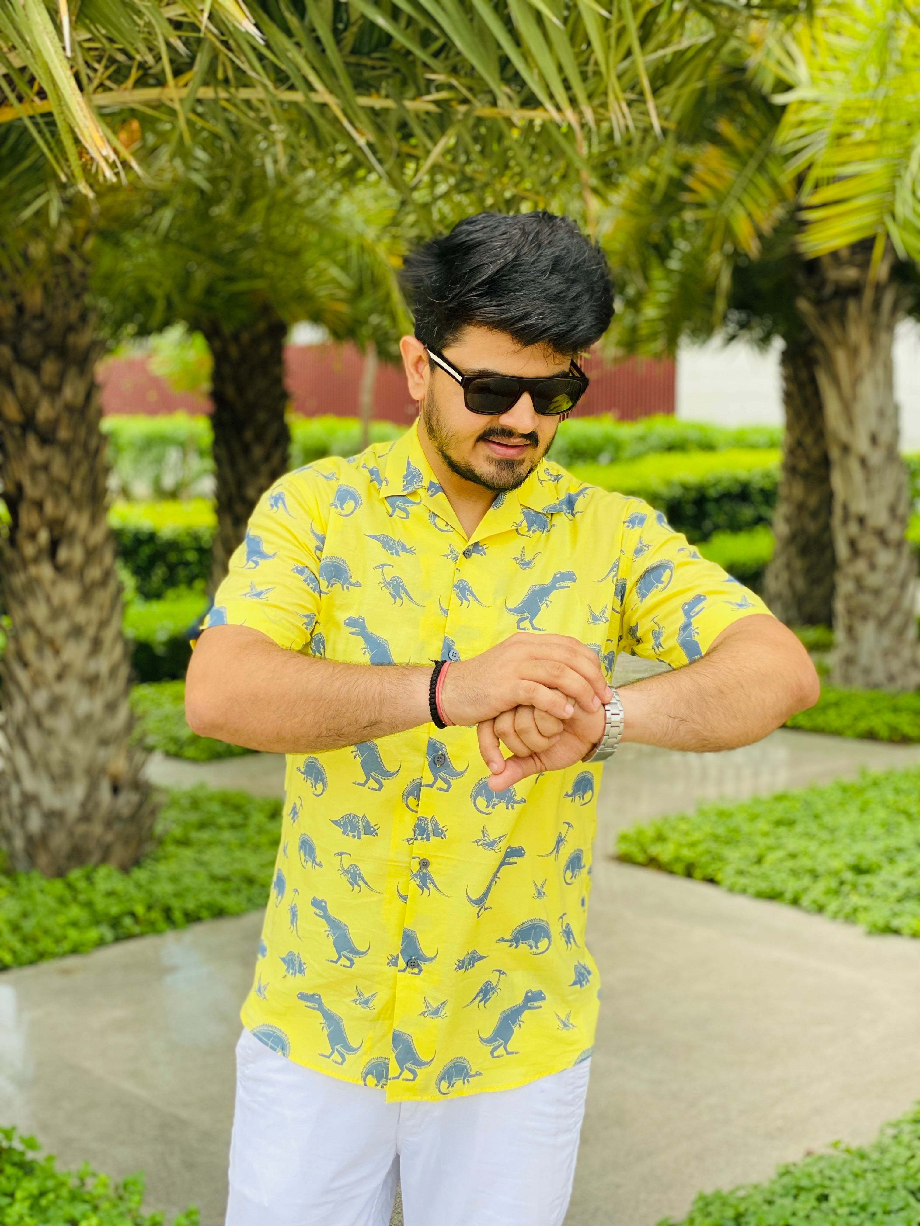 Menswear Yellow Dinosaur Shirt