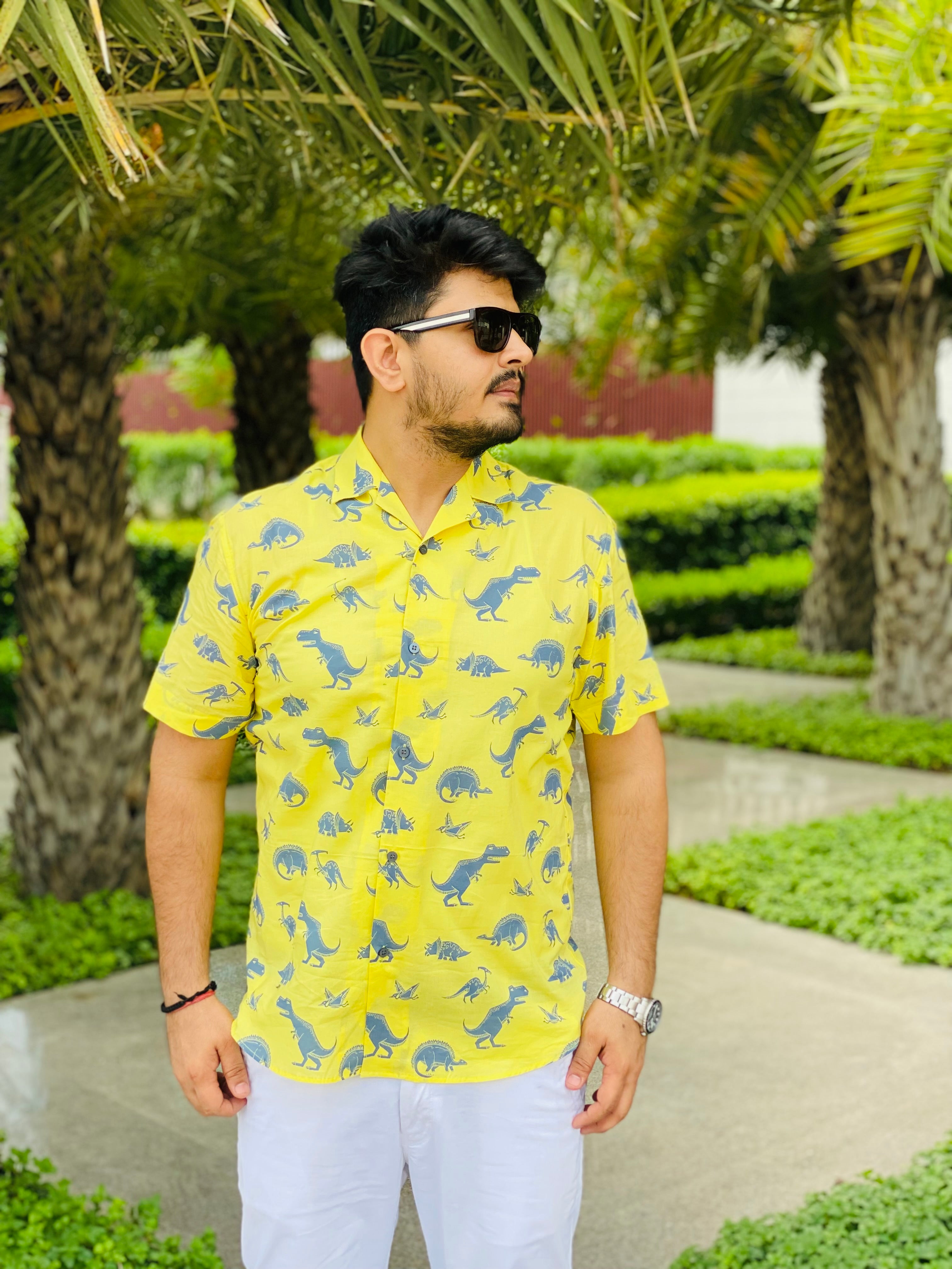 Menswear Yellow Dinosaur Shirt