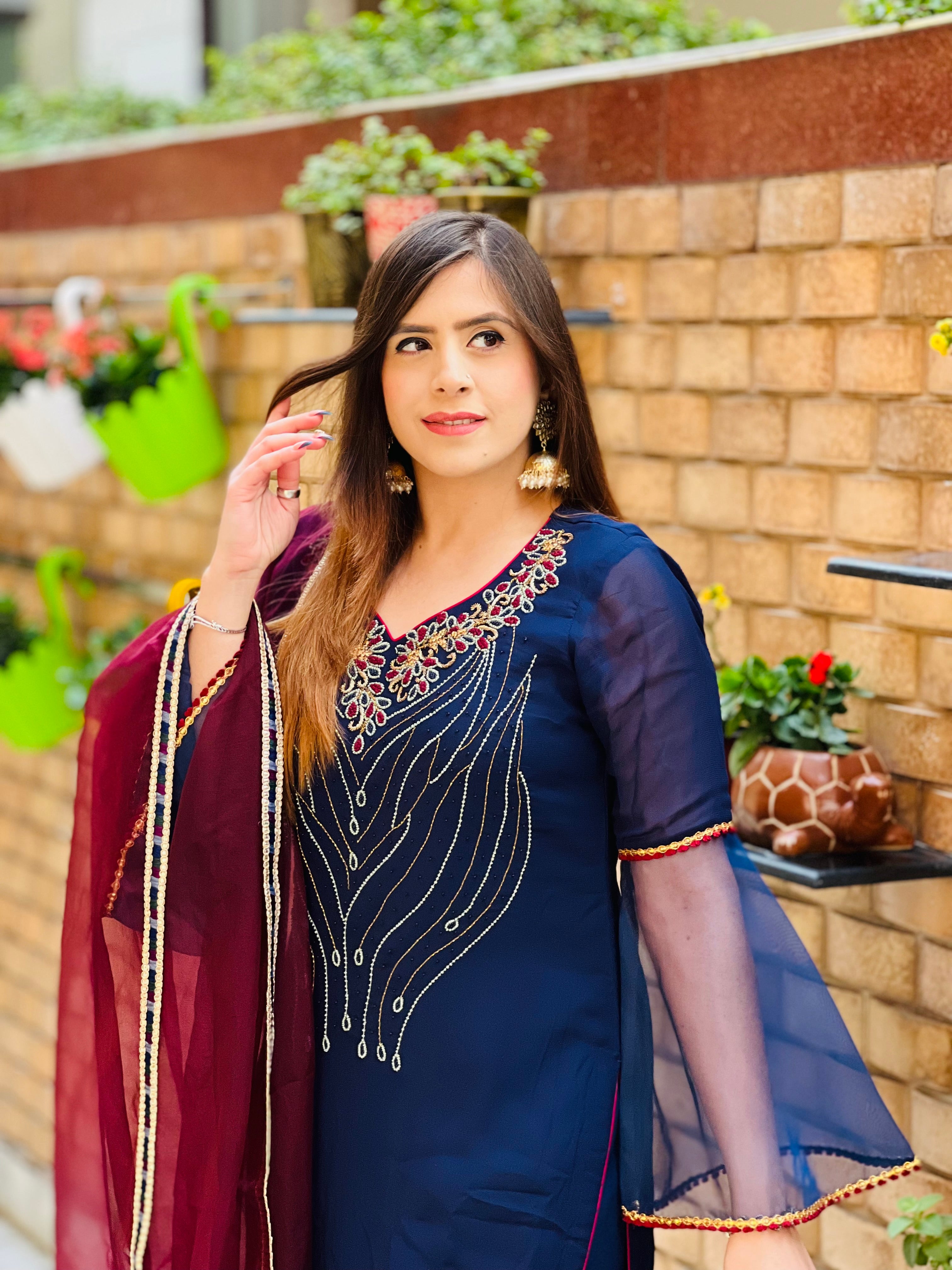 Navy Blue Embroidered Suit