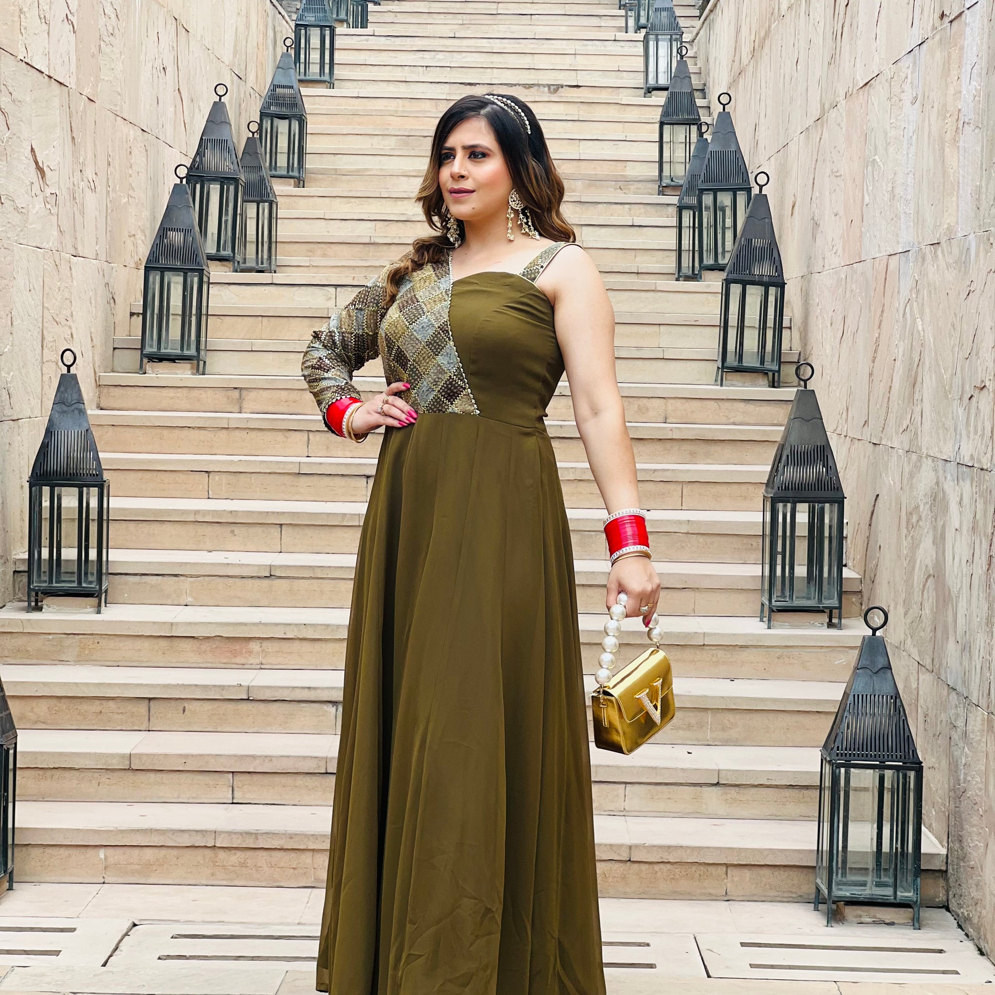 Olive Green Ethnic Jumpsuit Lakhina Couture Olive Green Ethnic Jumpsuit Lakhina Couture