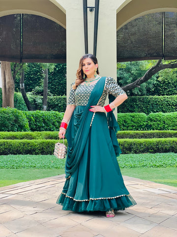 Forest Green Karvachauth Drape