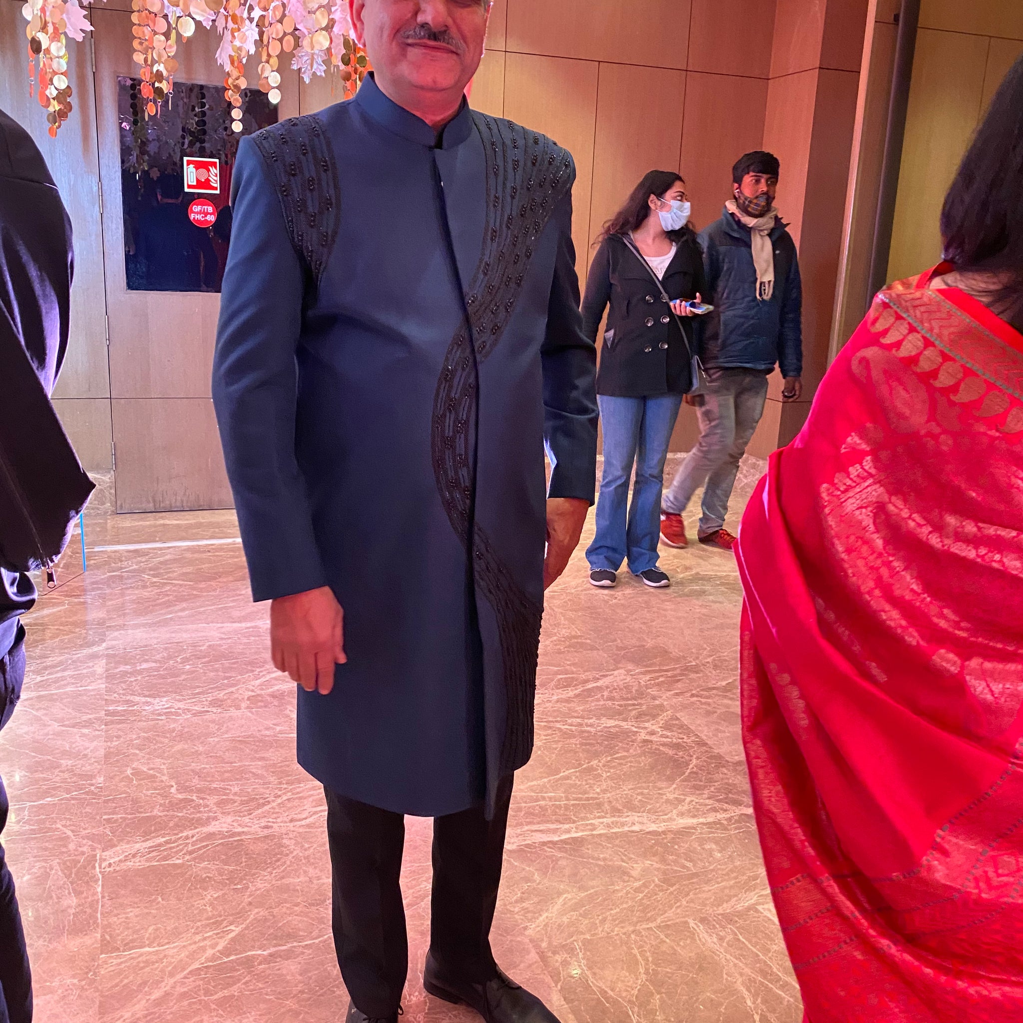 Menswear Blue Embroidered Indo Western