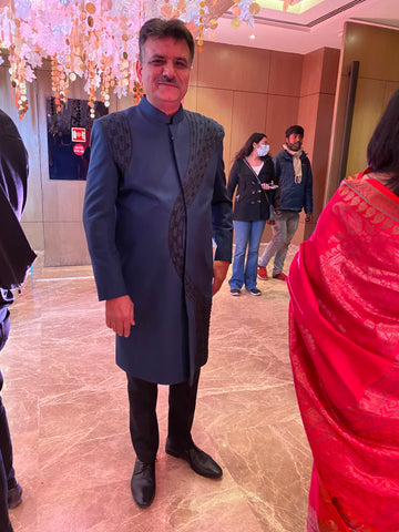 Menswear Blue Embroidered Indo Western