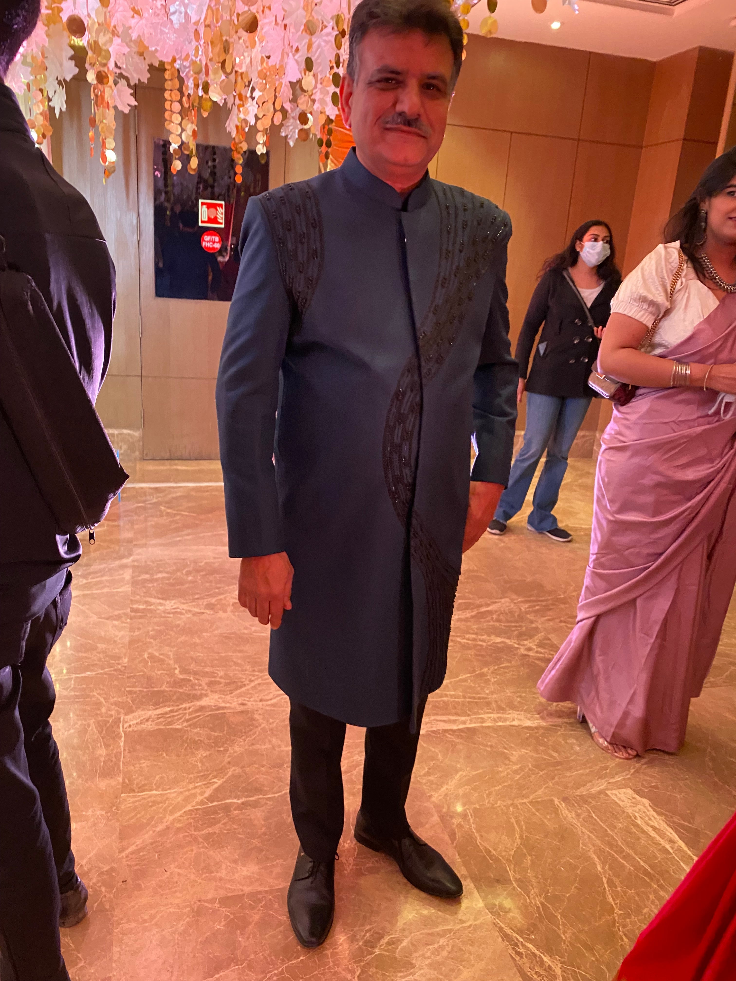 Menswear Blue Embroidered Indo Western