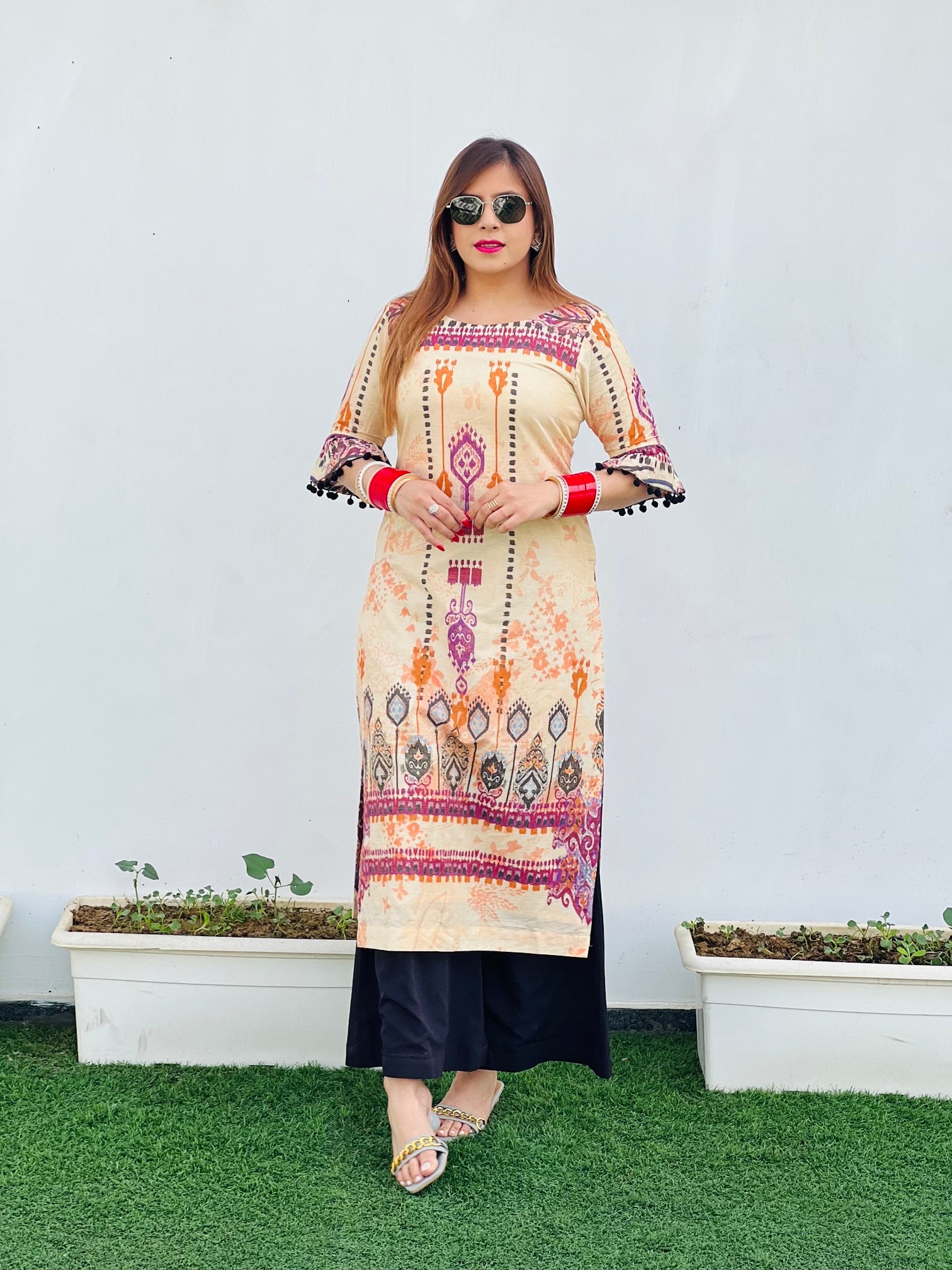 Light Yellow Ethnic Print Kurti