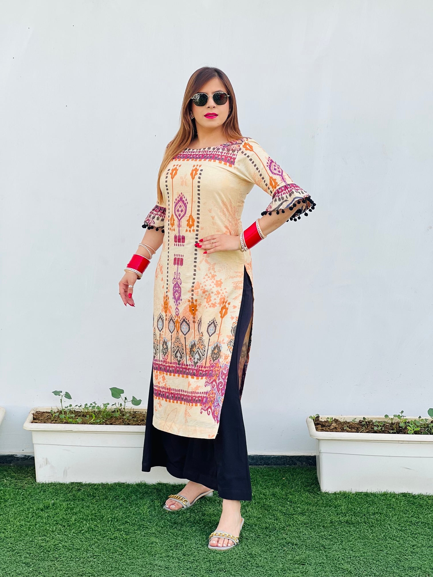 Light Yellow Ethnic Print Kurti