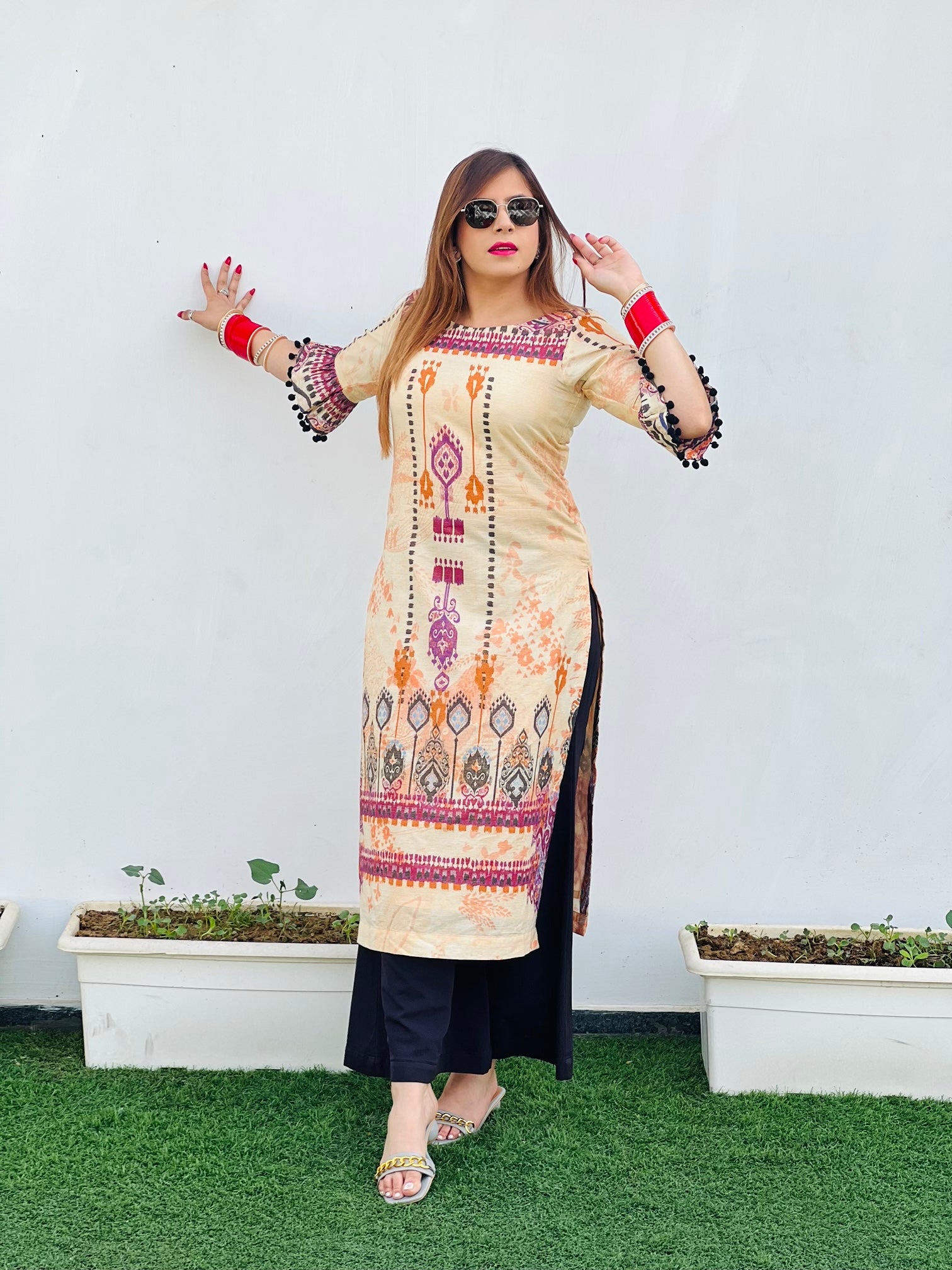 Light Yellow Ethnic Print Kurti