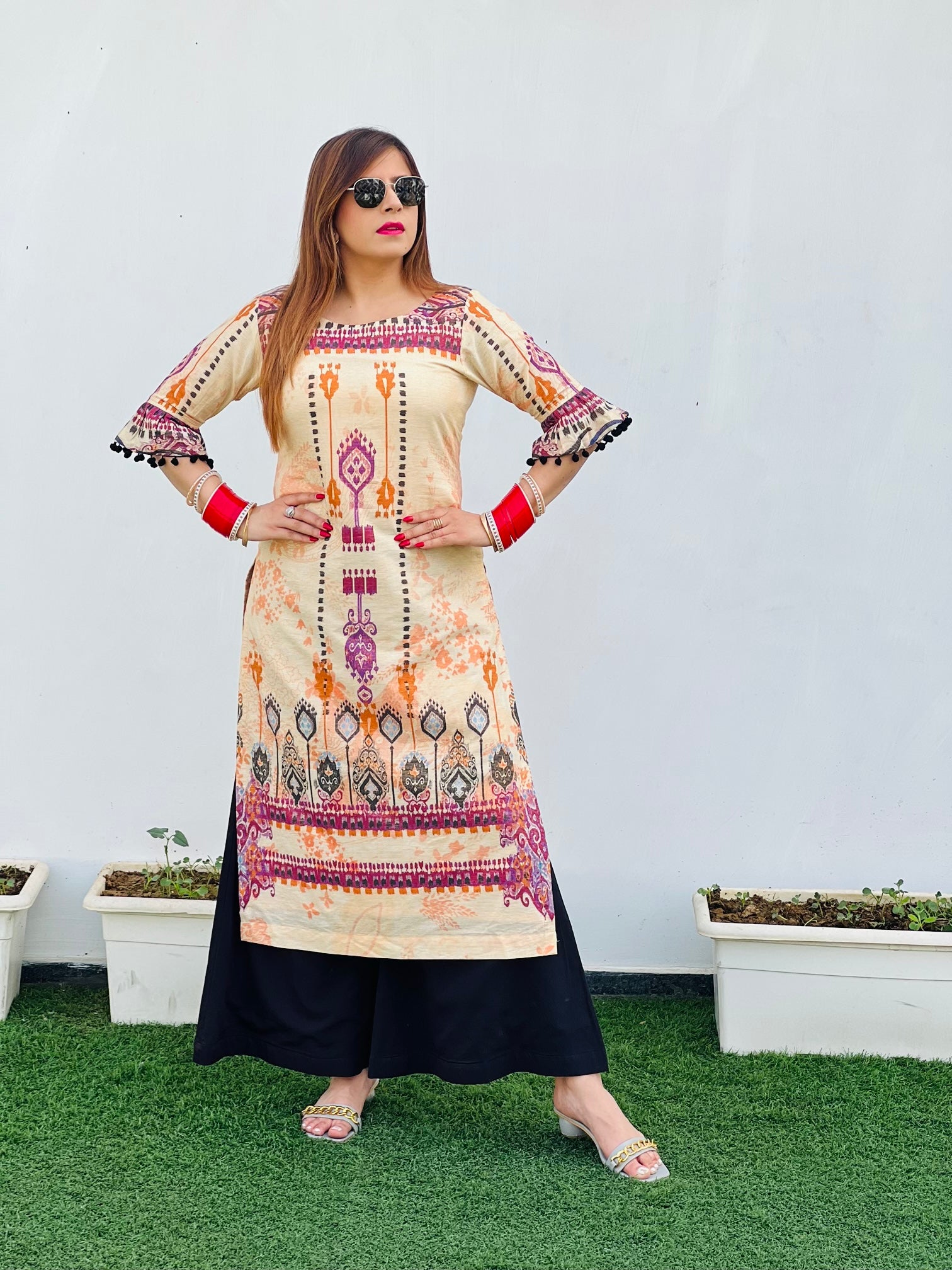 Light Yellow Ethnic Print Kurti