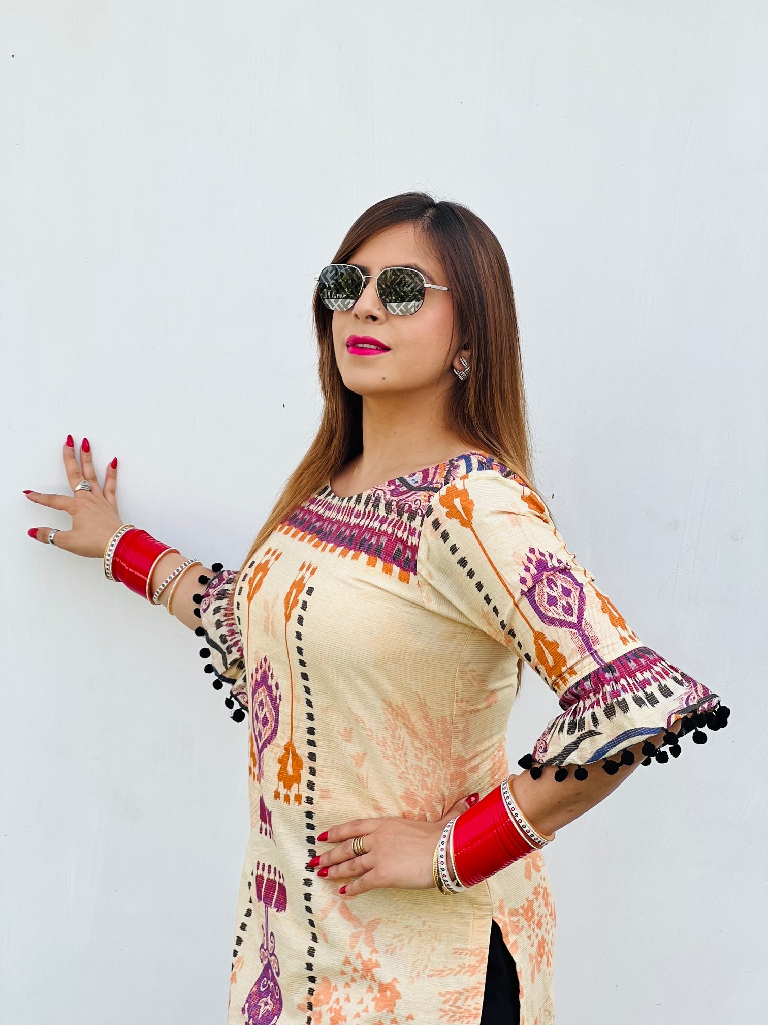 Light Yellow Ethnic Print Kurti