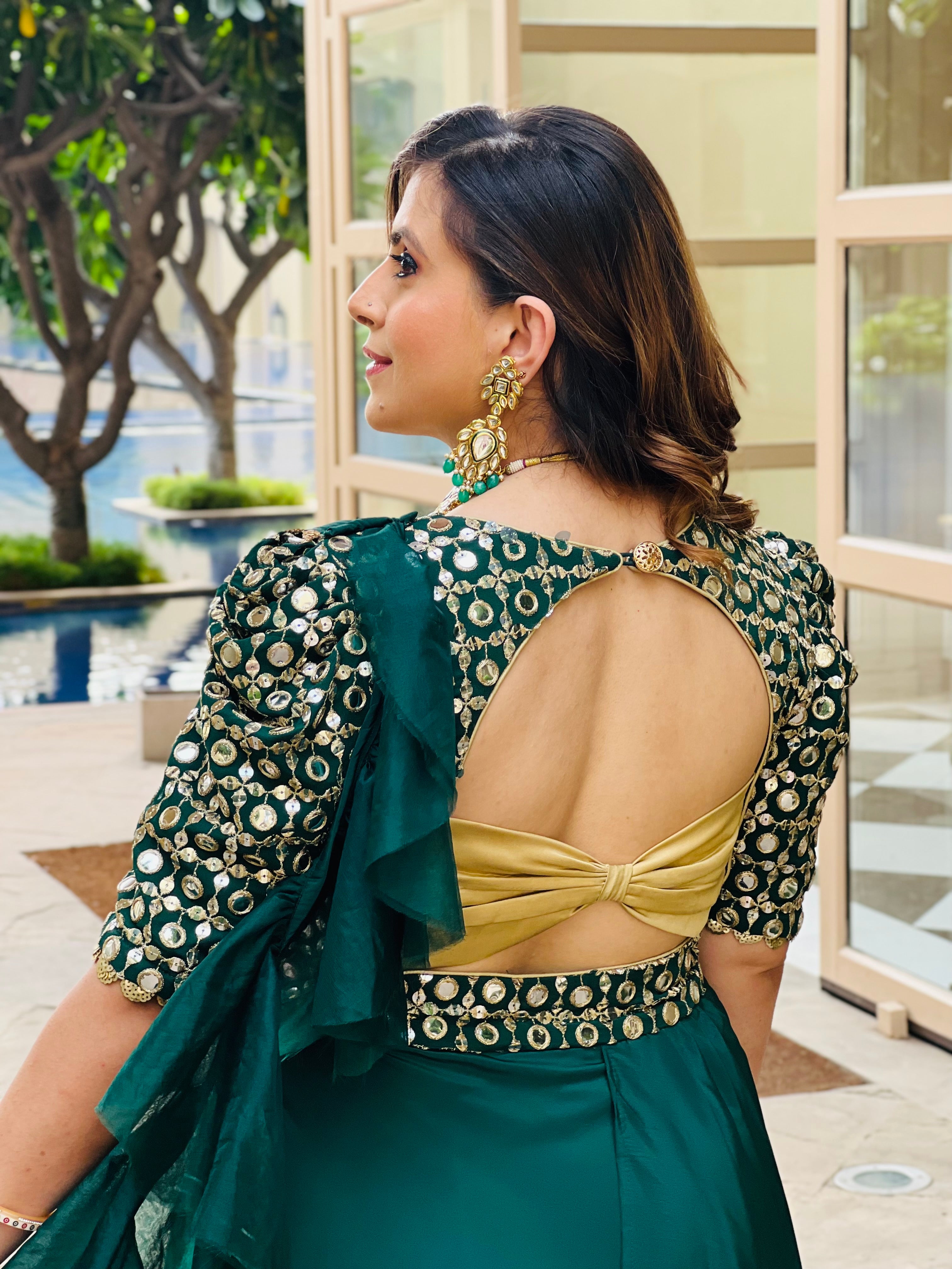 Forest Green Karvachauth Drape