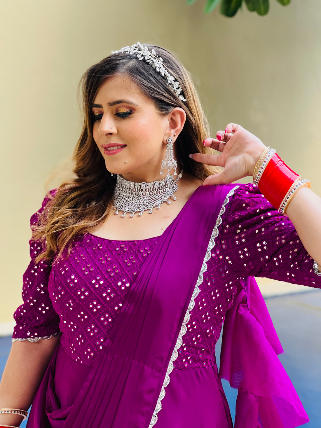 Purple Karvachauth Drape
