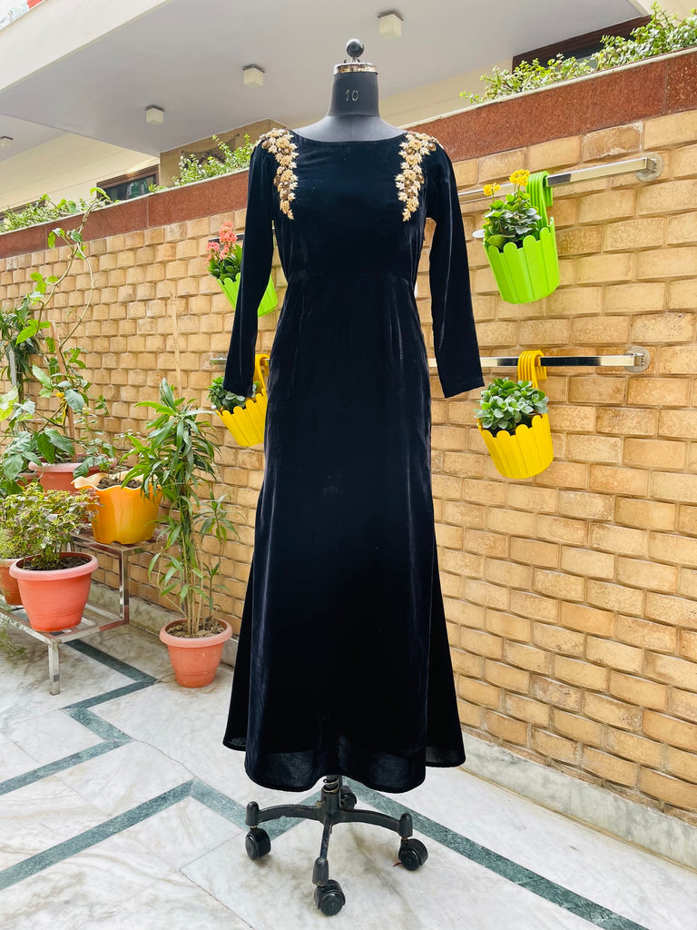 Black Velvet Embroidered gown