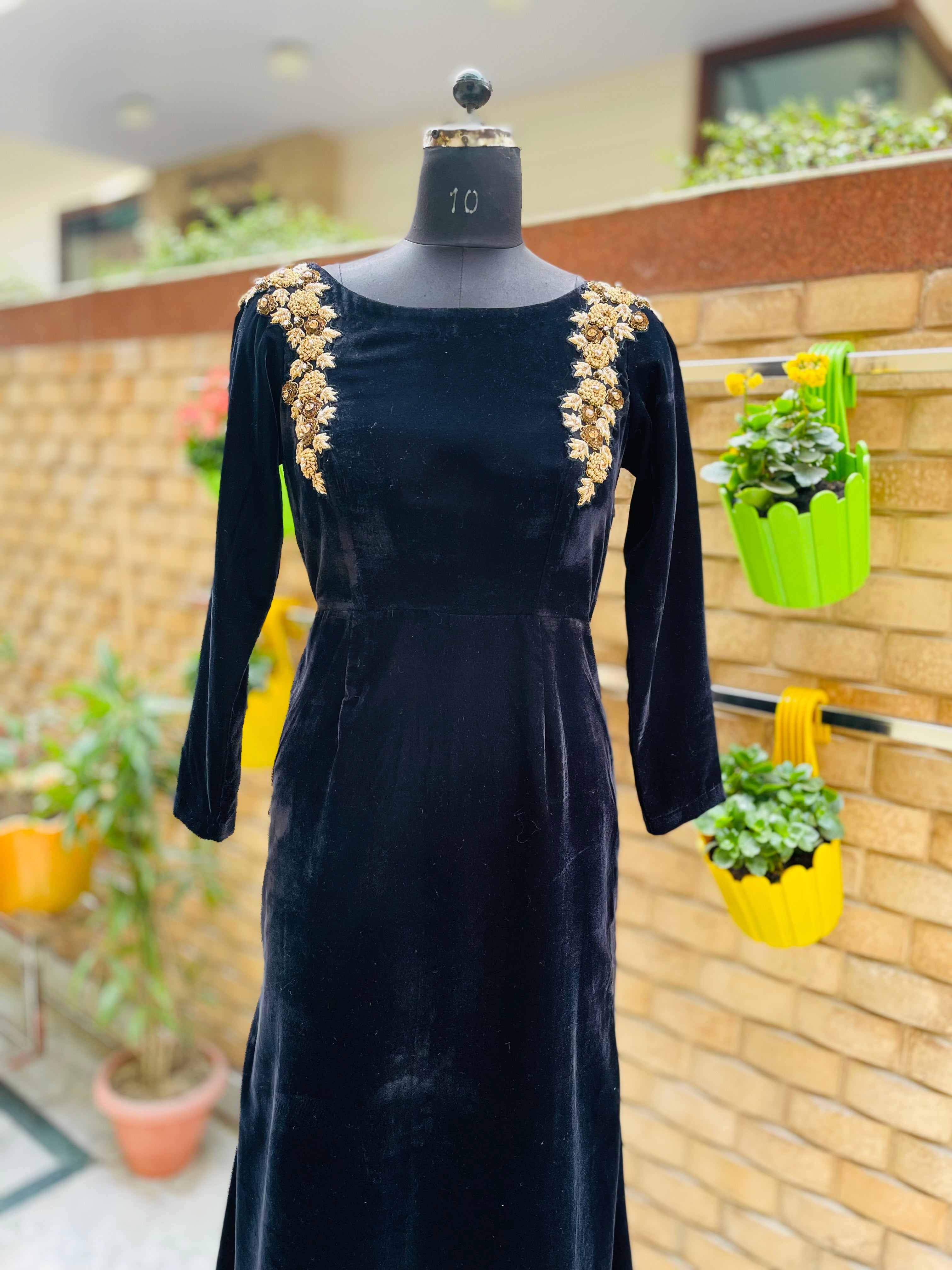 Black Velvet Embroidered gown