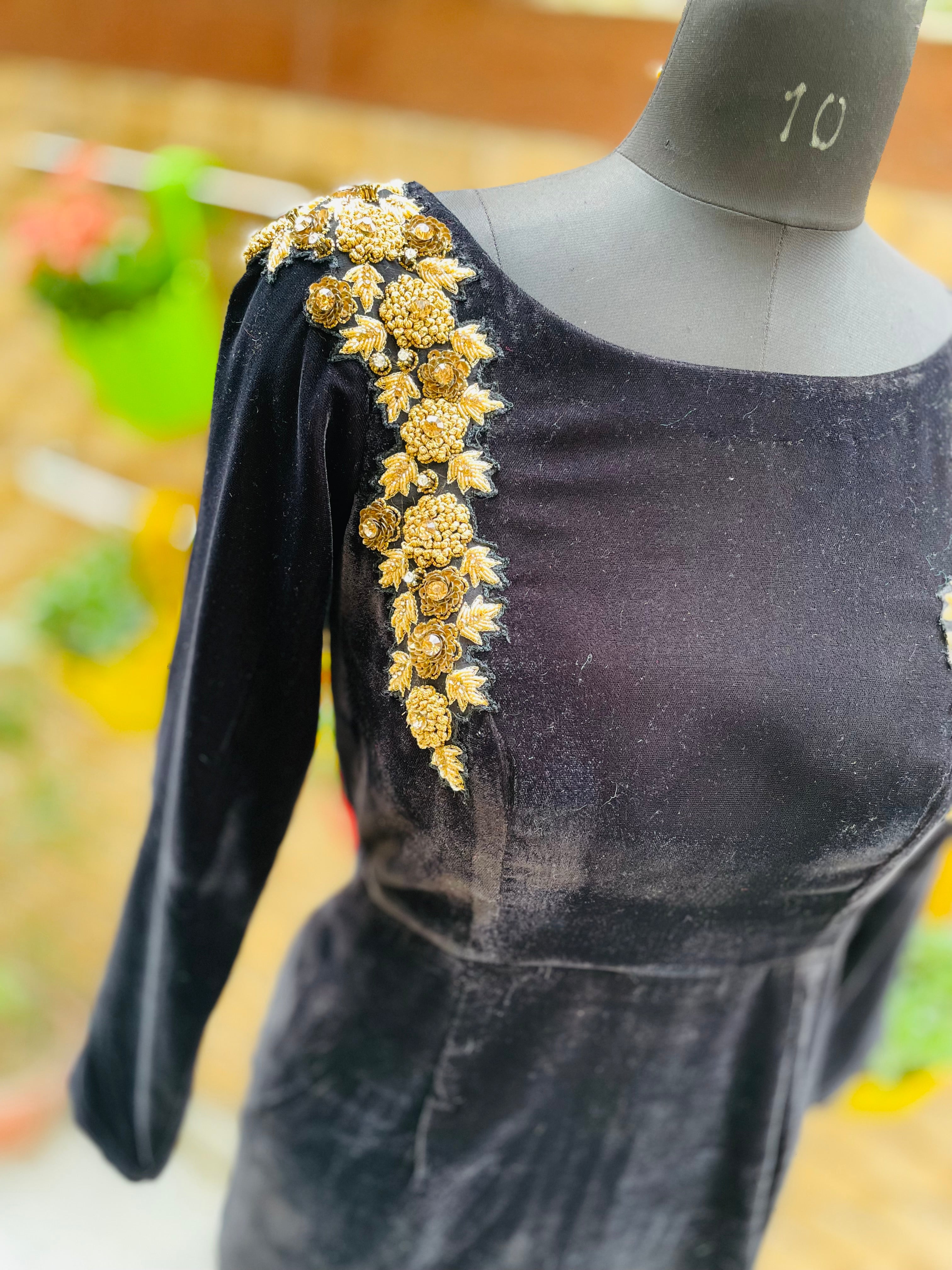 Black Velvet Embroidered gown