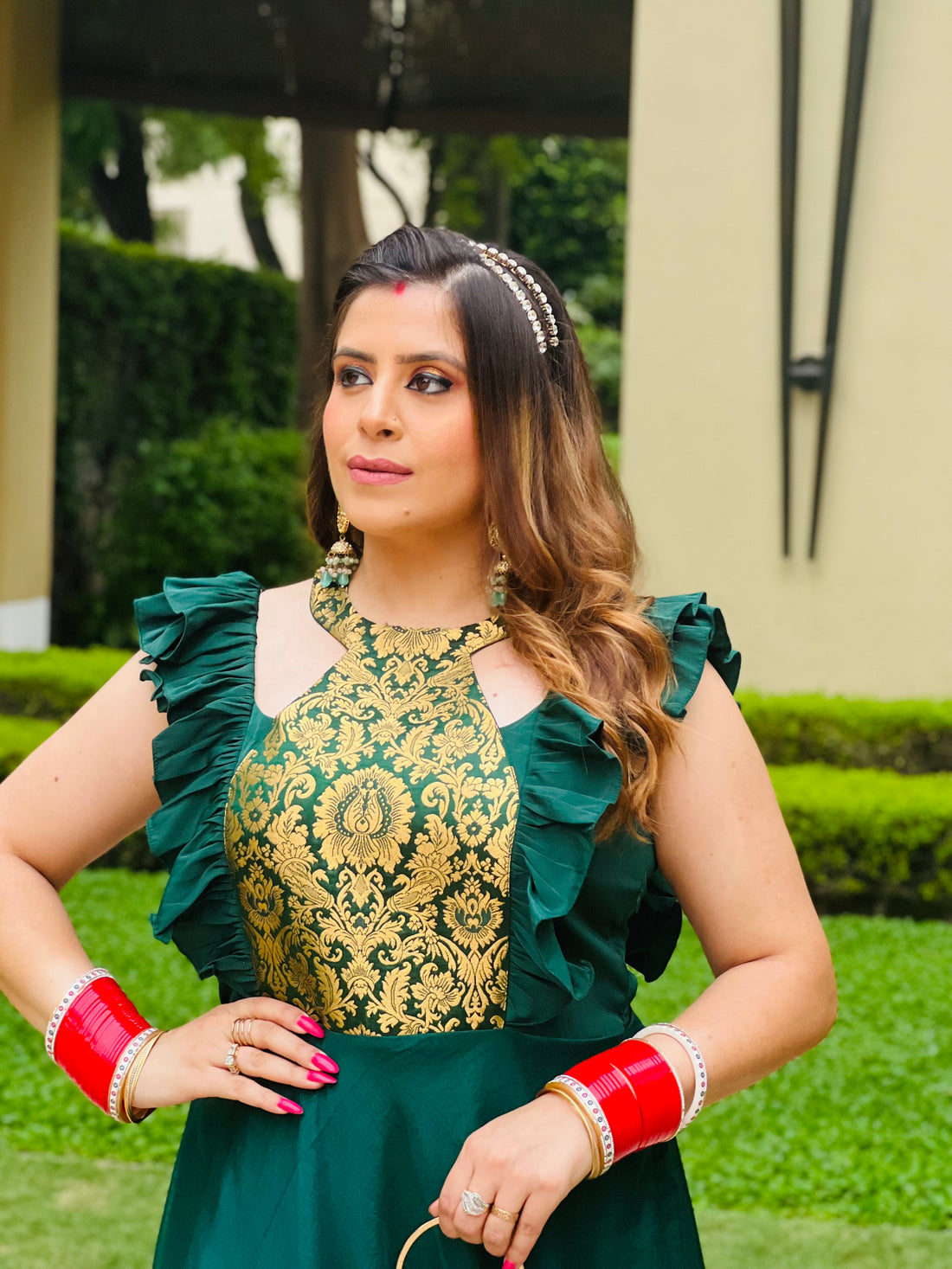 Forest Green Hand Painted Anarkali