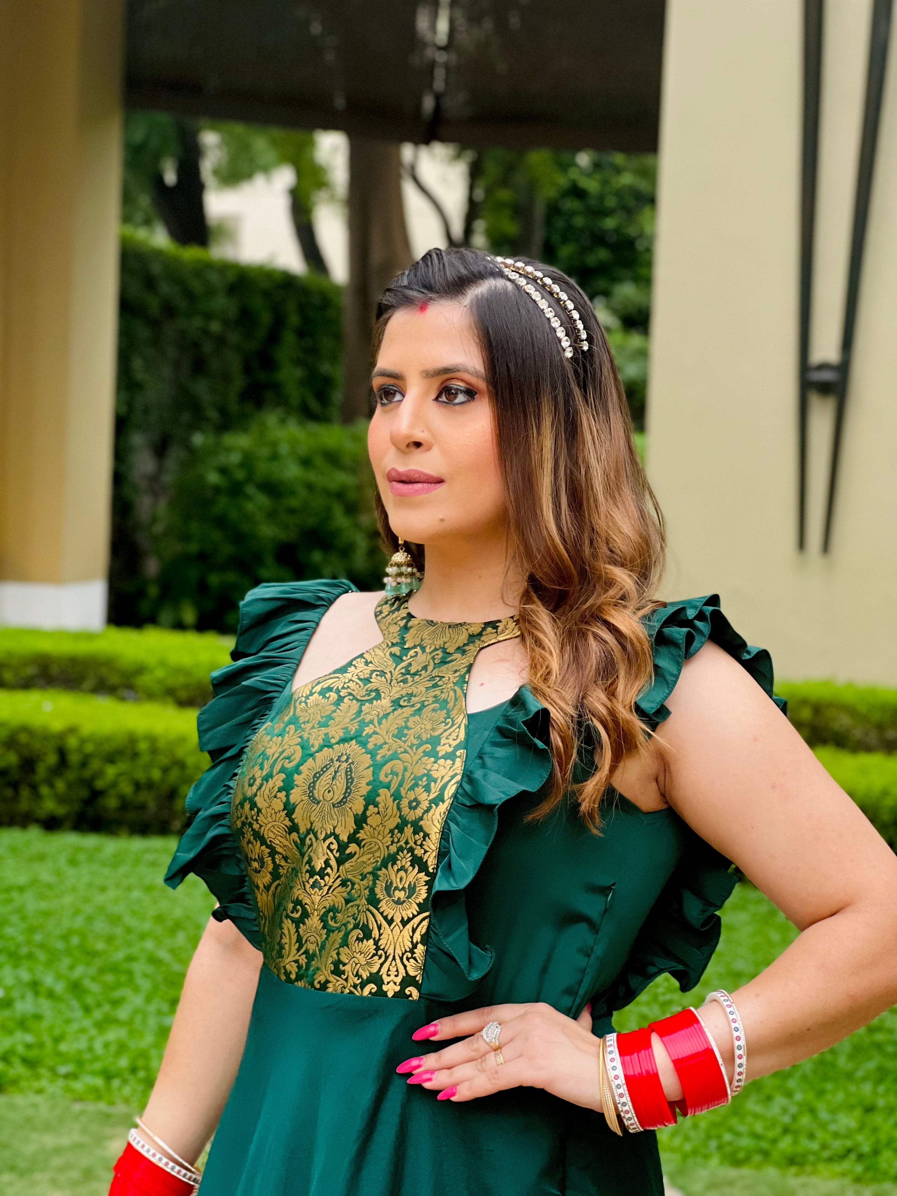 Forest Green Hand Painted Anarkali