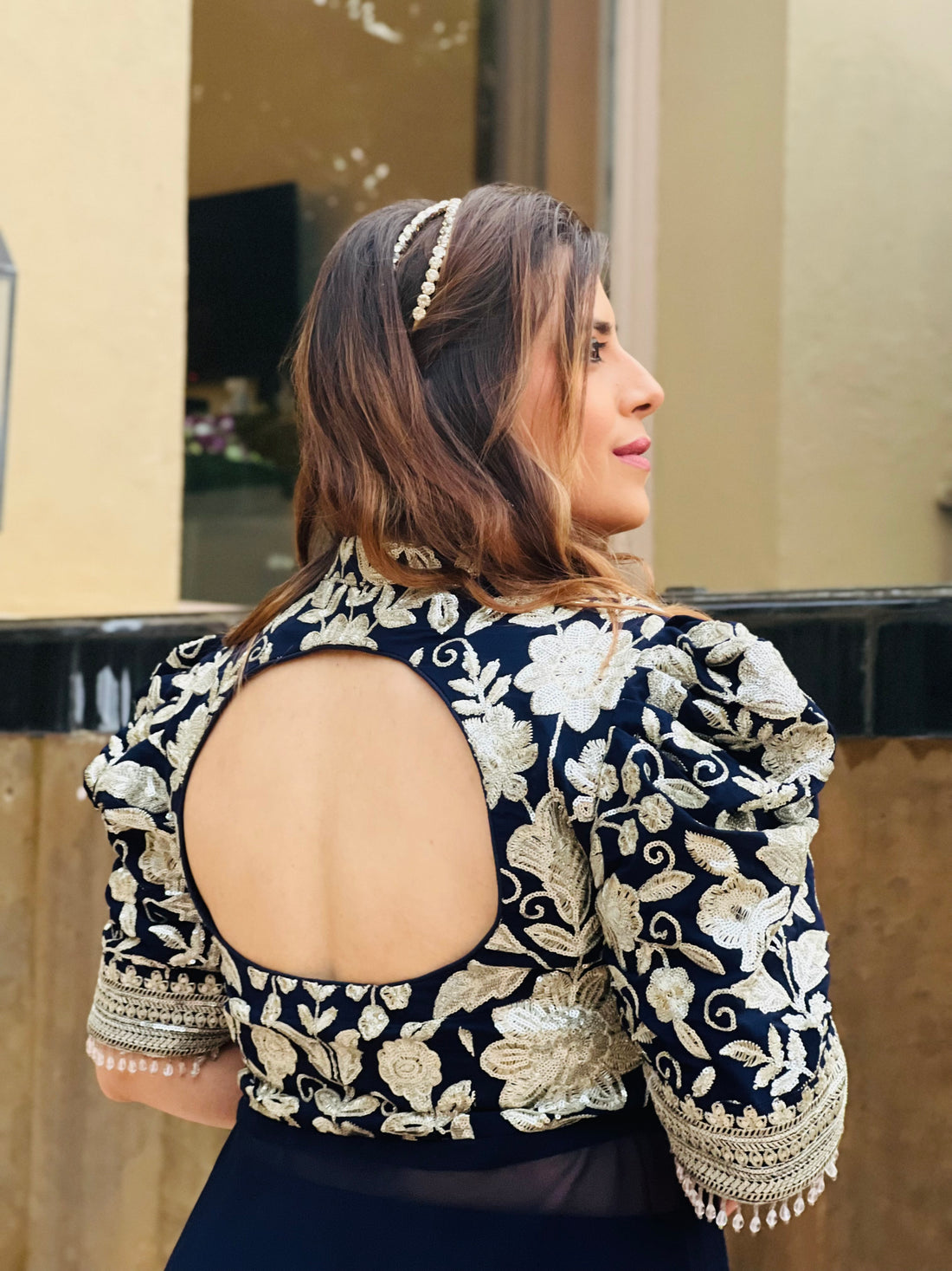 Navy Blue Peplum Sharara Suit