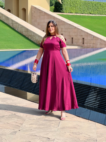 Wine Self Printed Gown