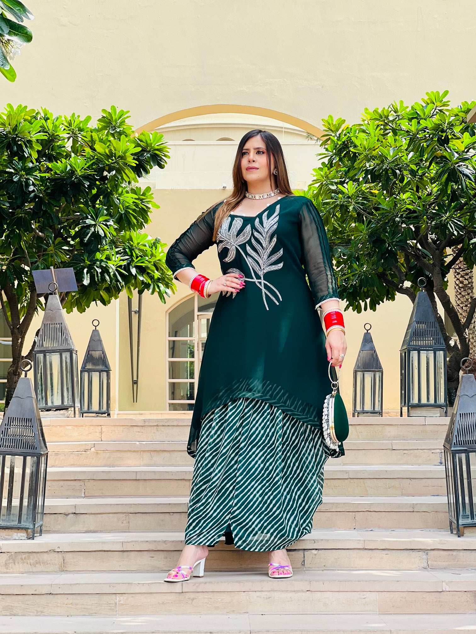 Green Leheriya Suit With Dhoti