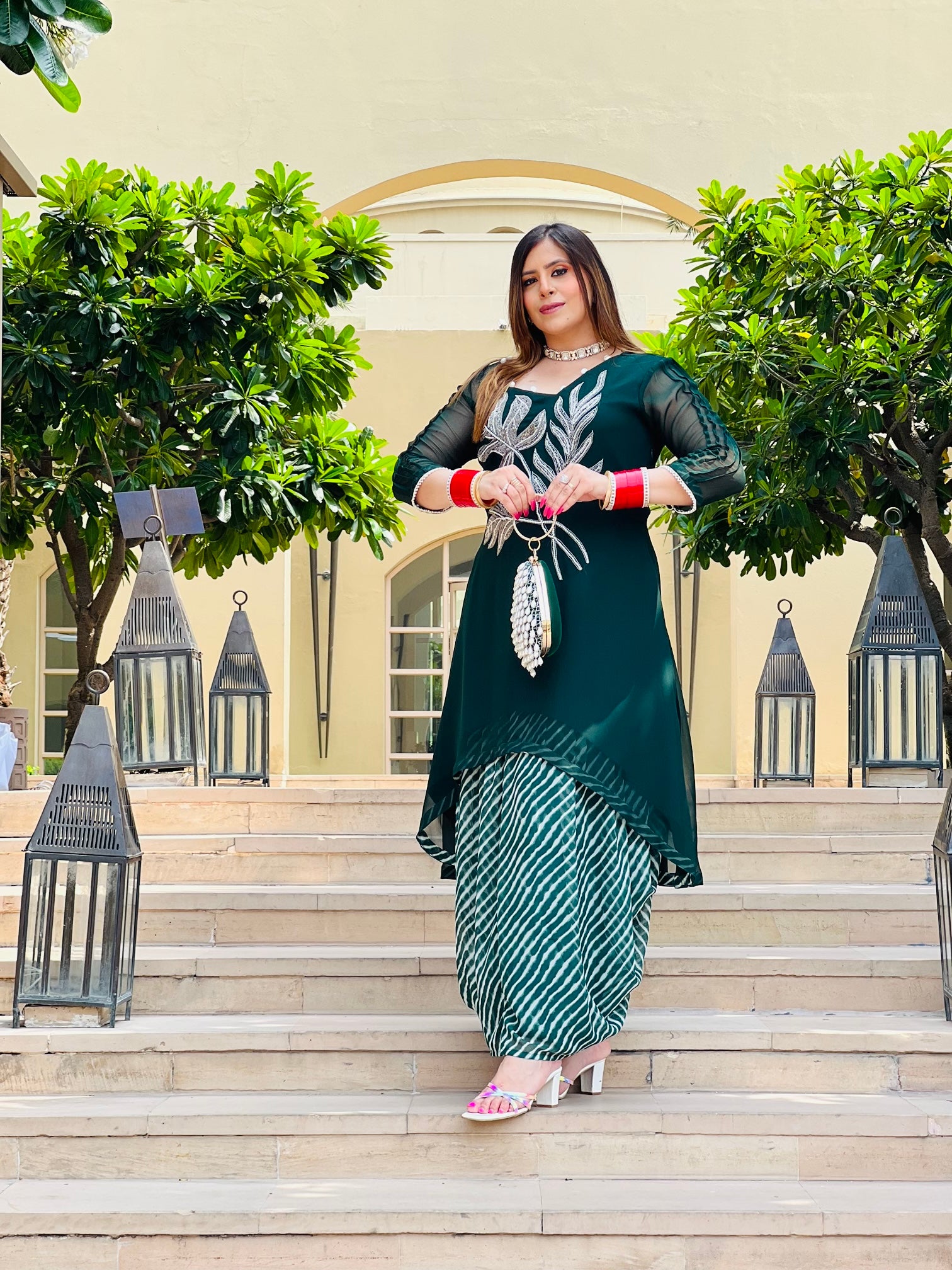 Green Leheriya Suit With Dhoti