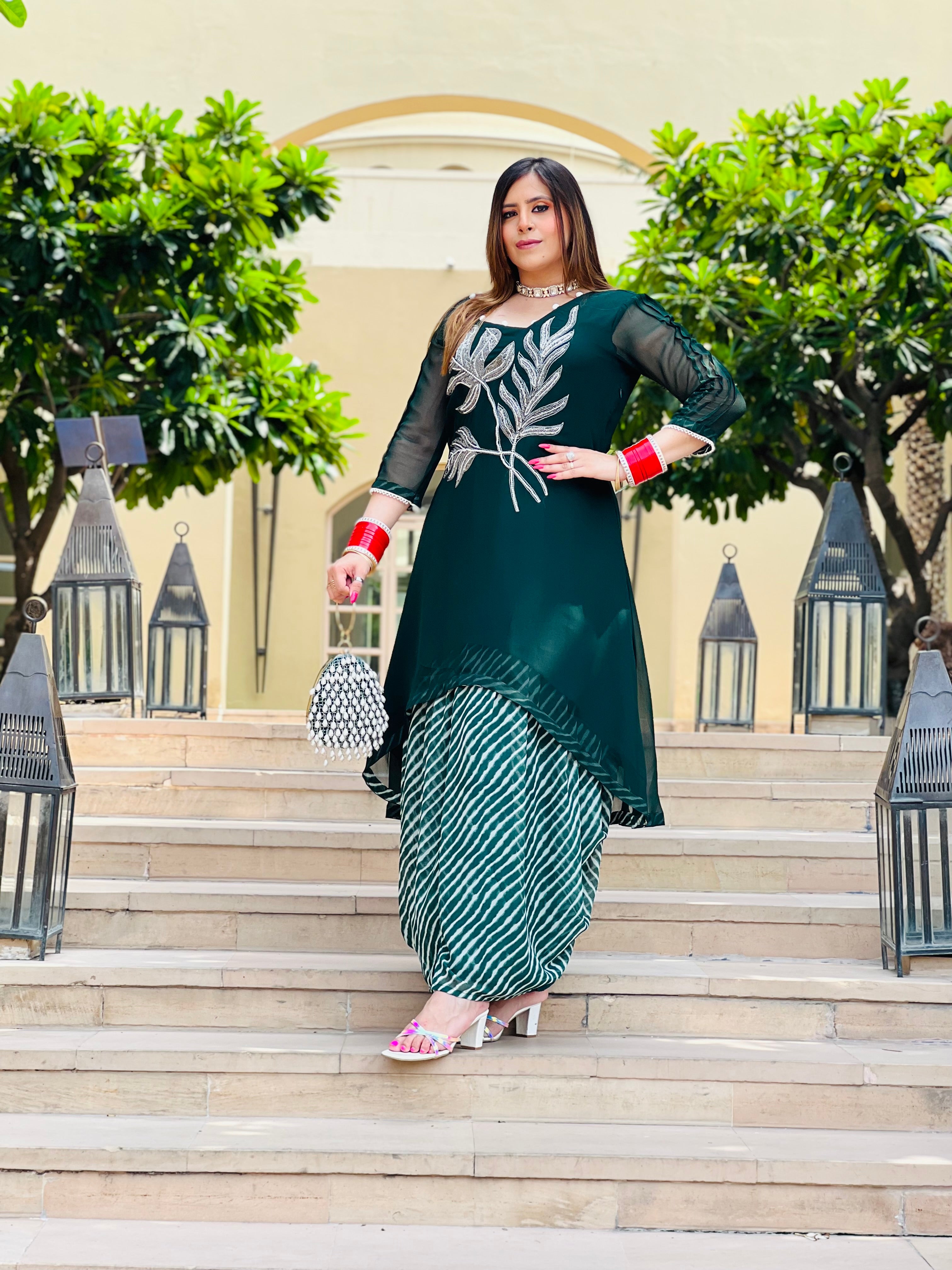Green Leheriya Suit With Dhoti