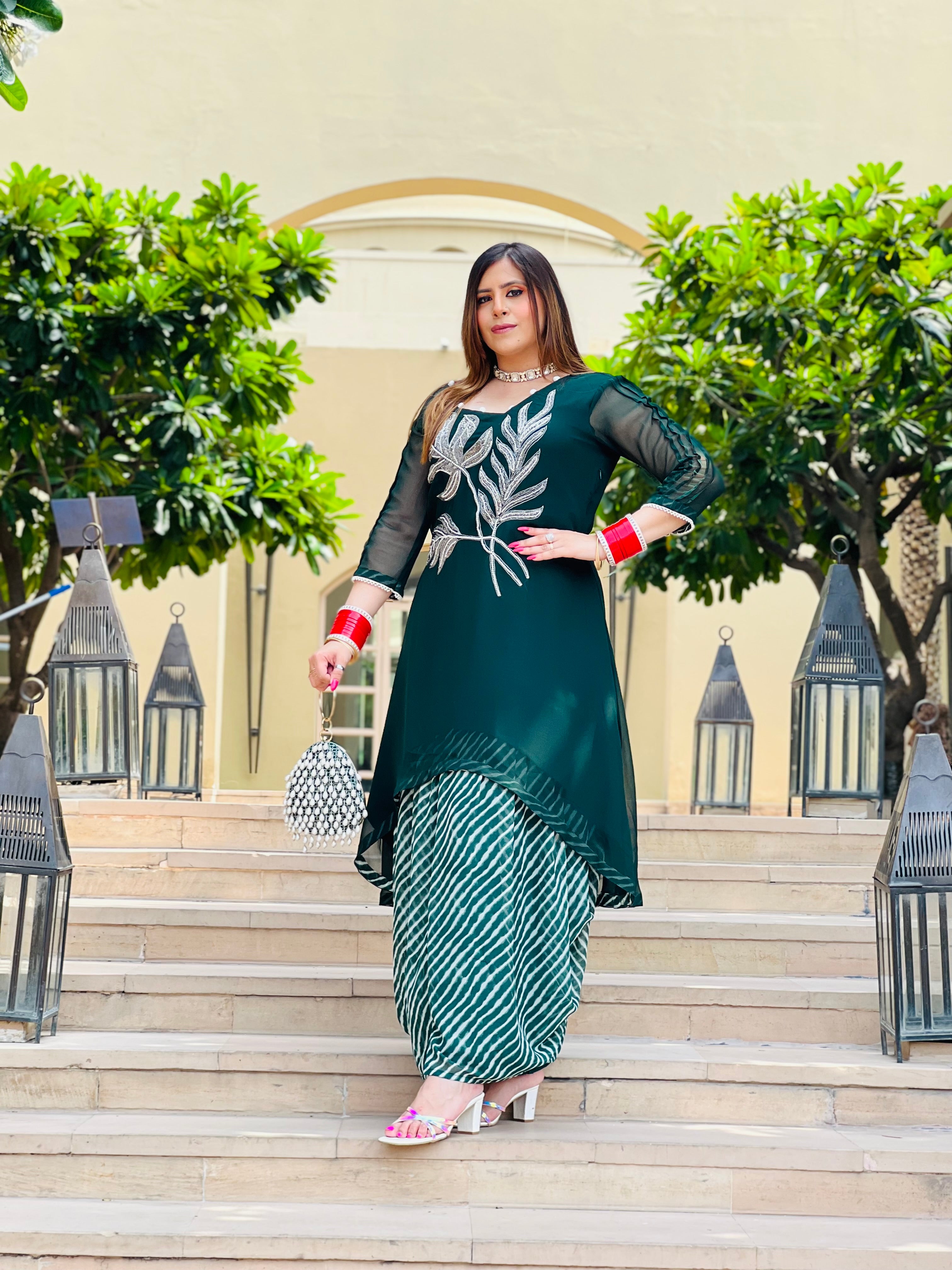 Green Leheriya Suit With Dhoti