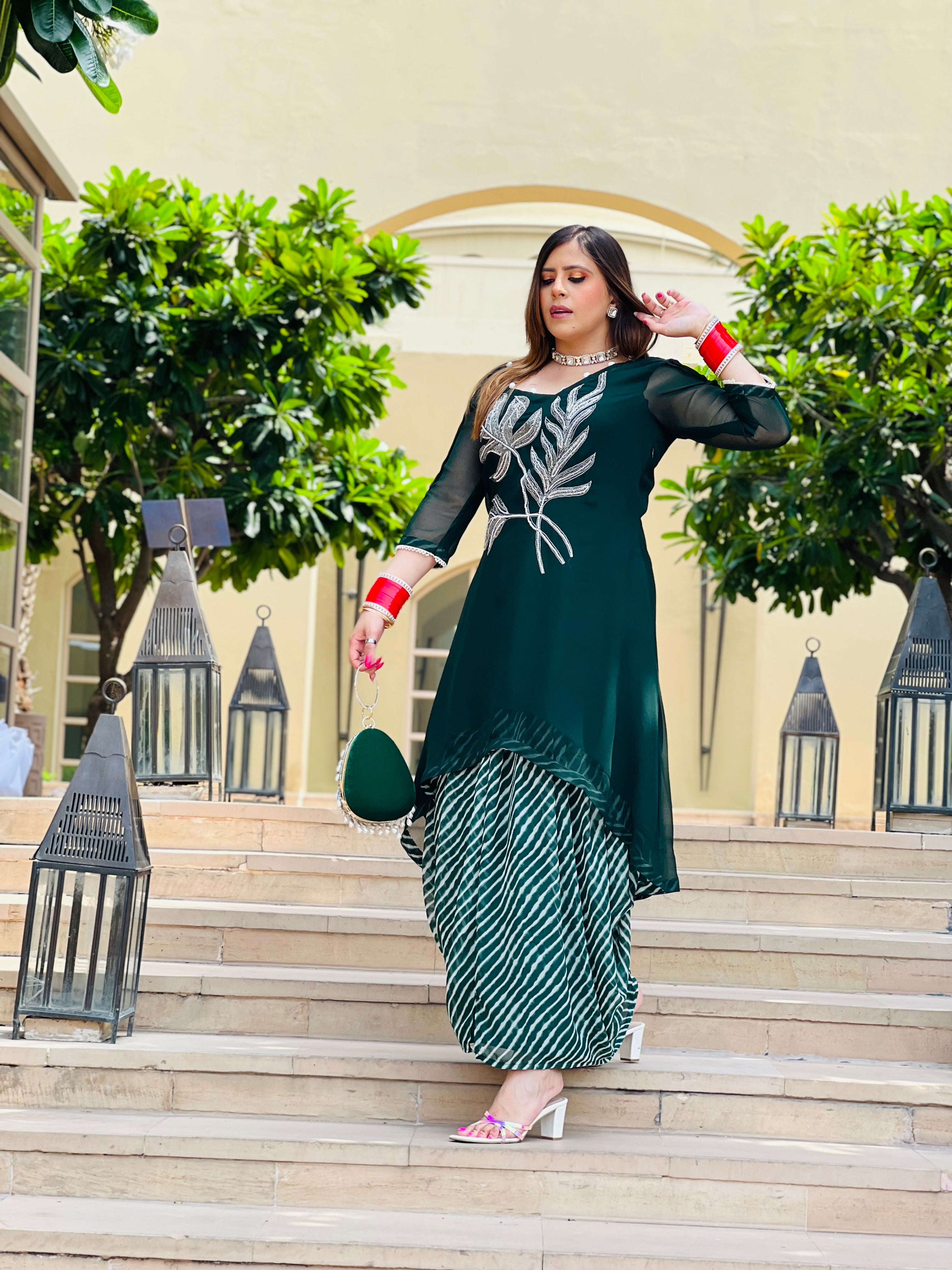 Green Leheriya Suit With Dhoti