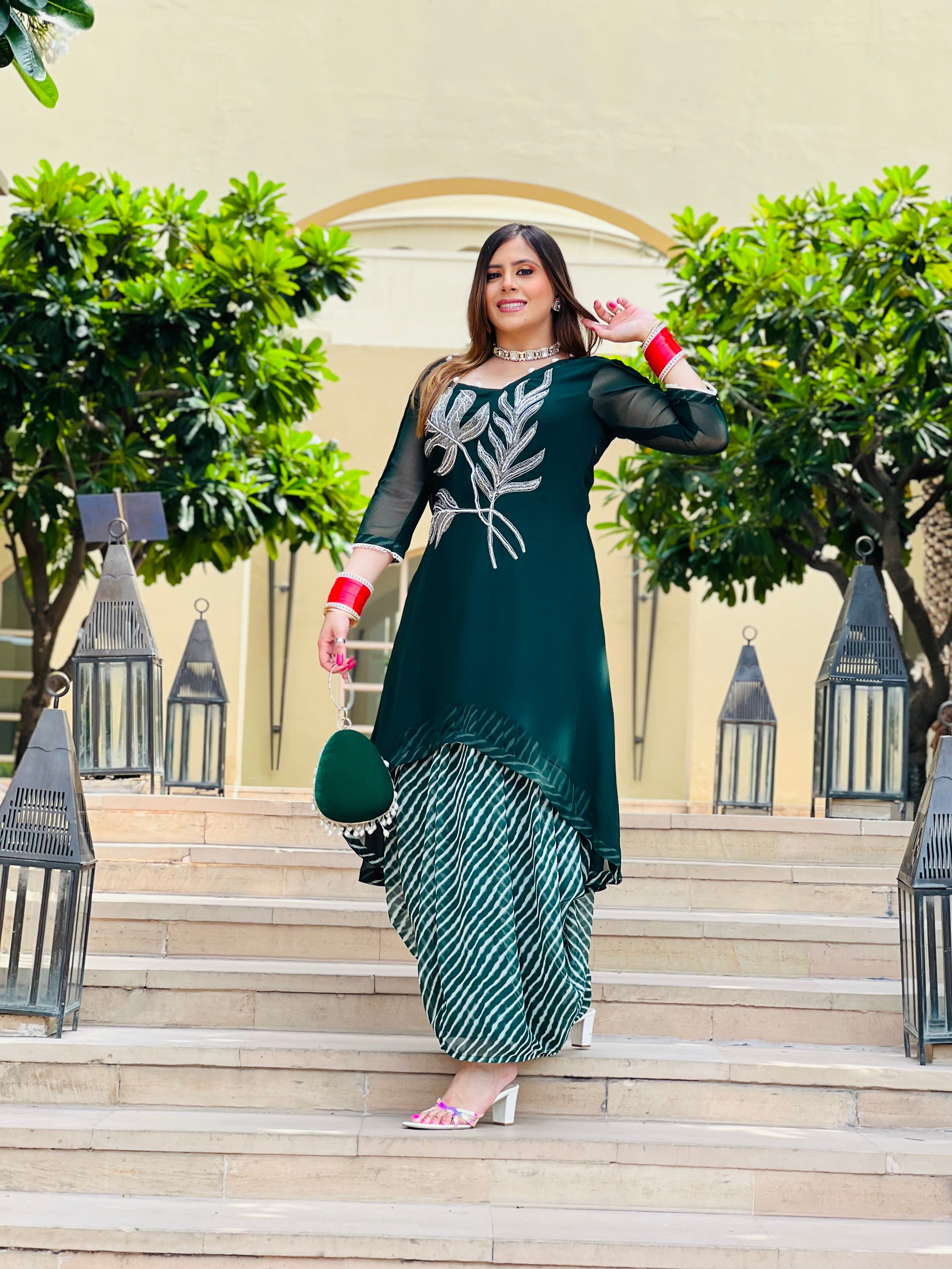 Green Leheriya Suit With Dhoti
