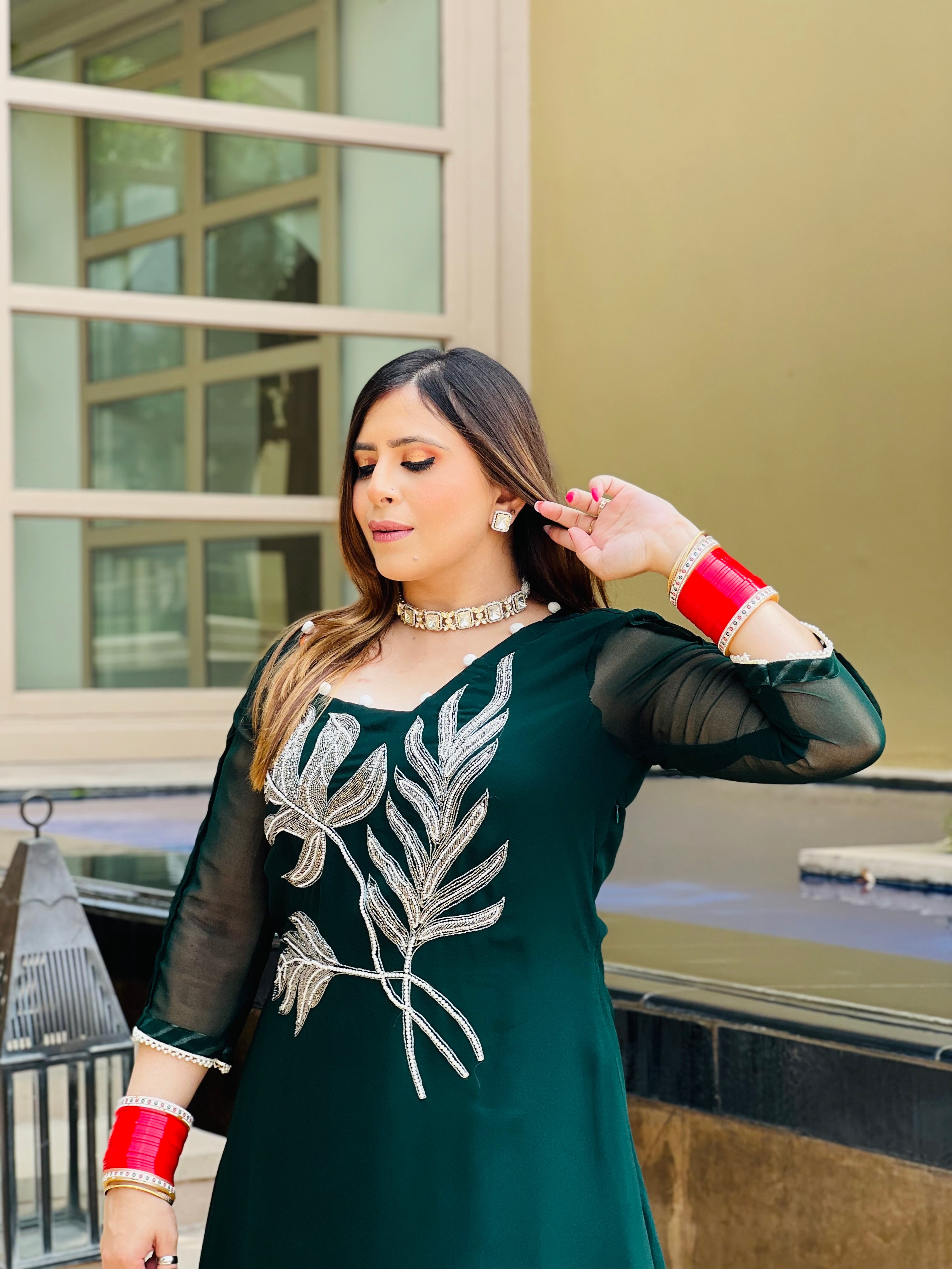 Green Leheriya Suit With Dhoti