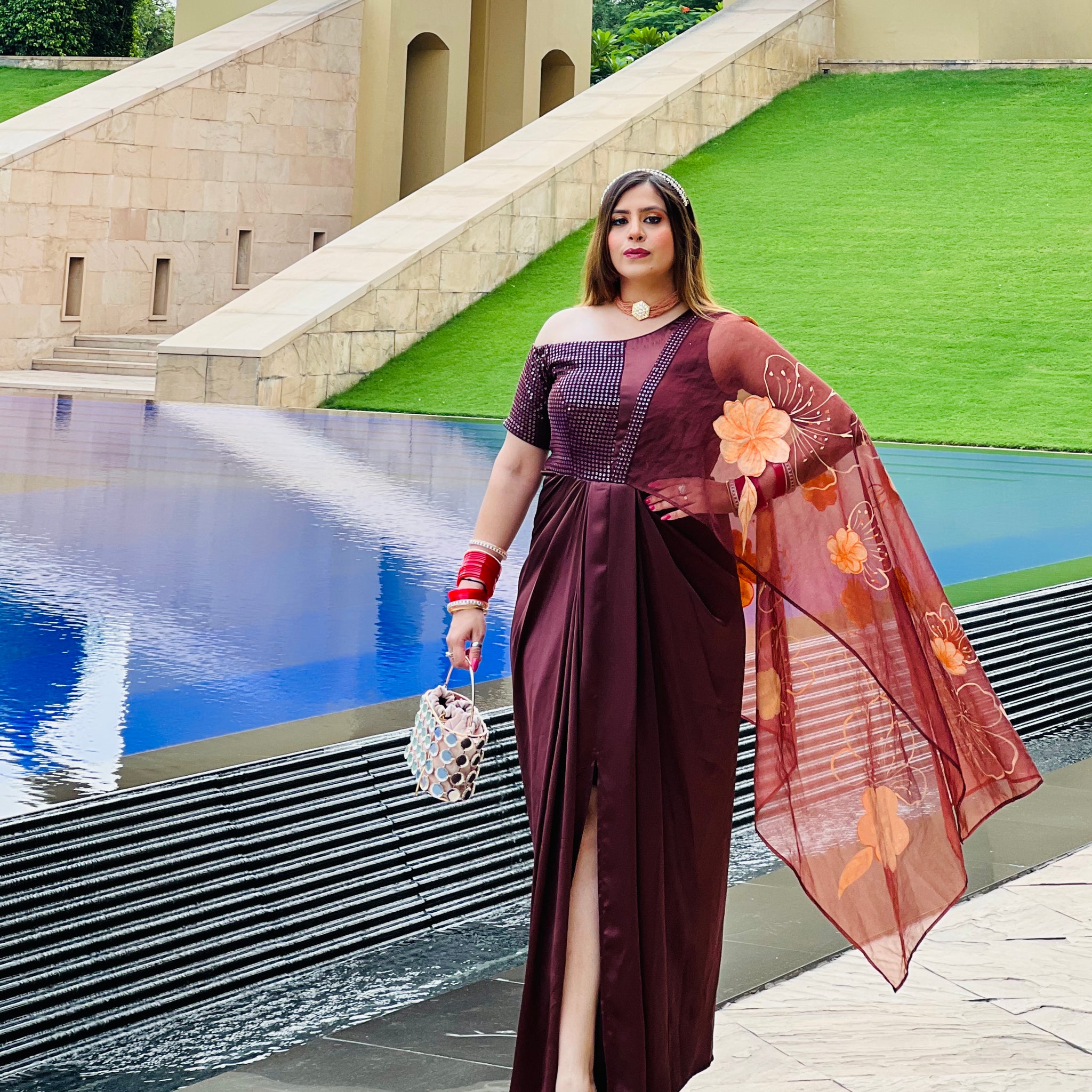 Coke Hand Painted Drape Saree