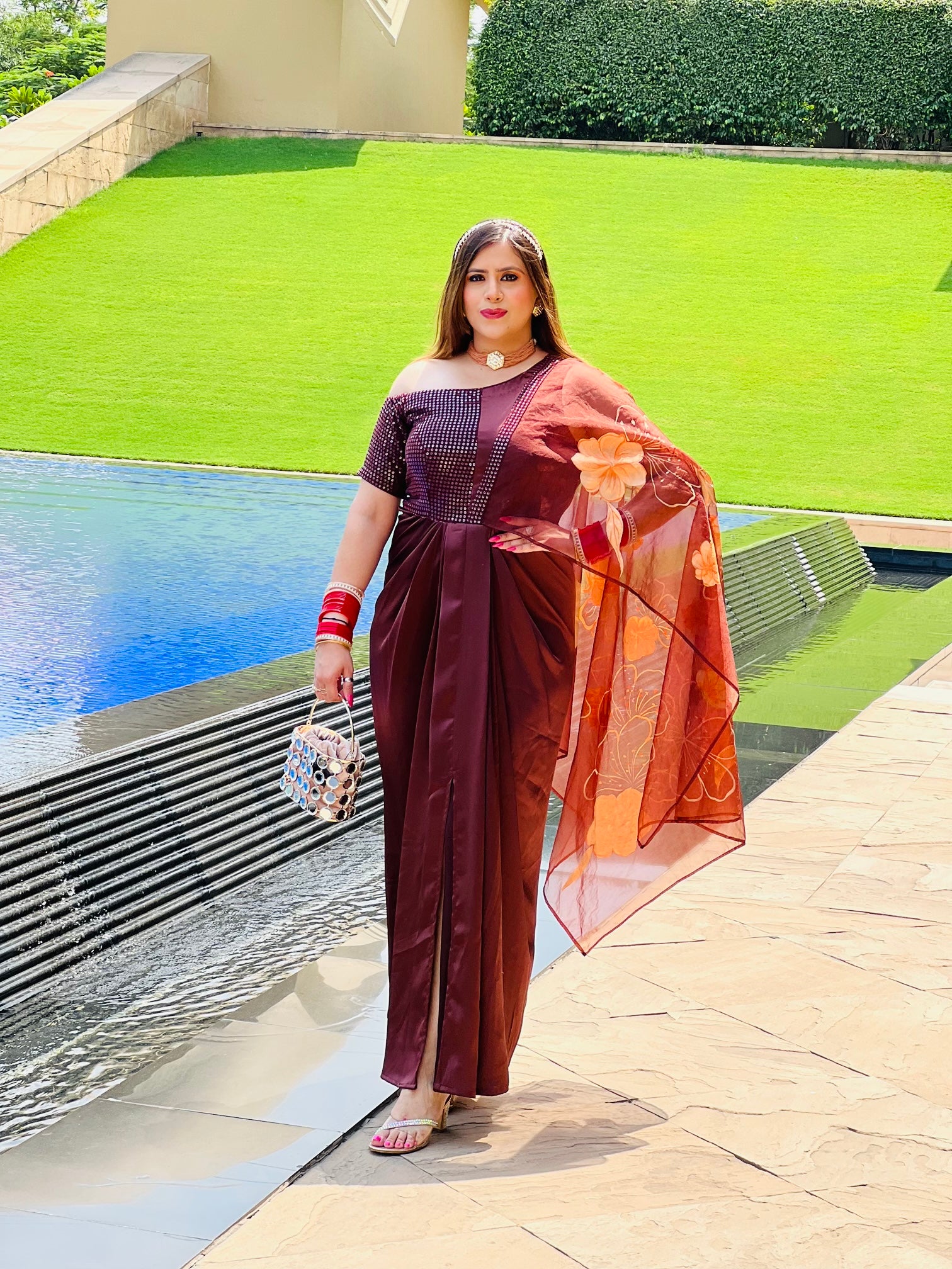 Coke Hand Painted Drape Saree