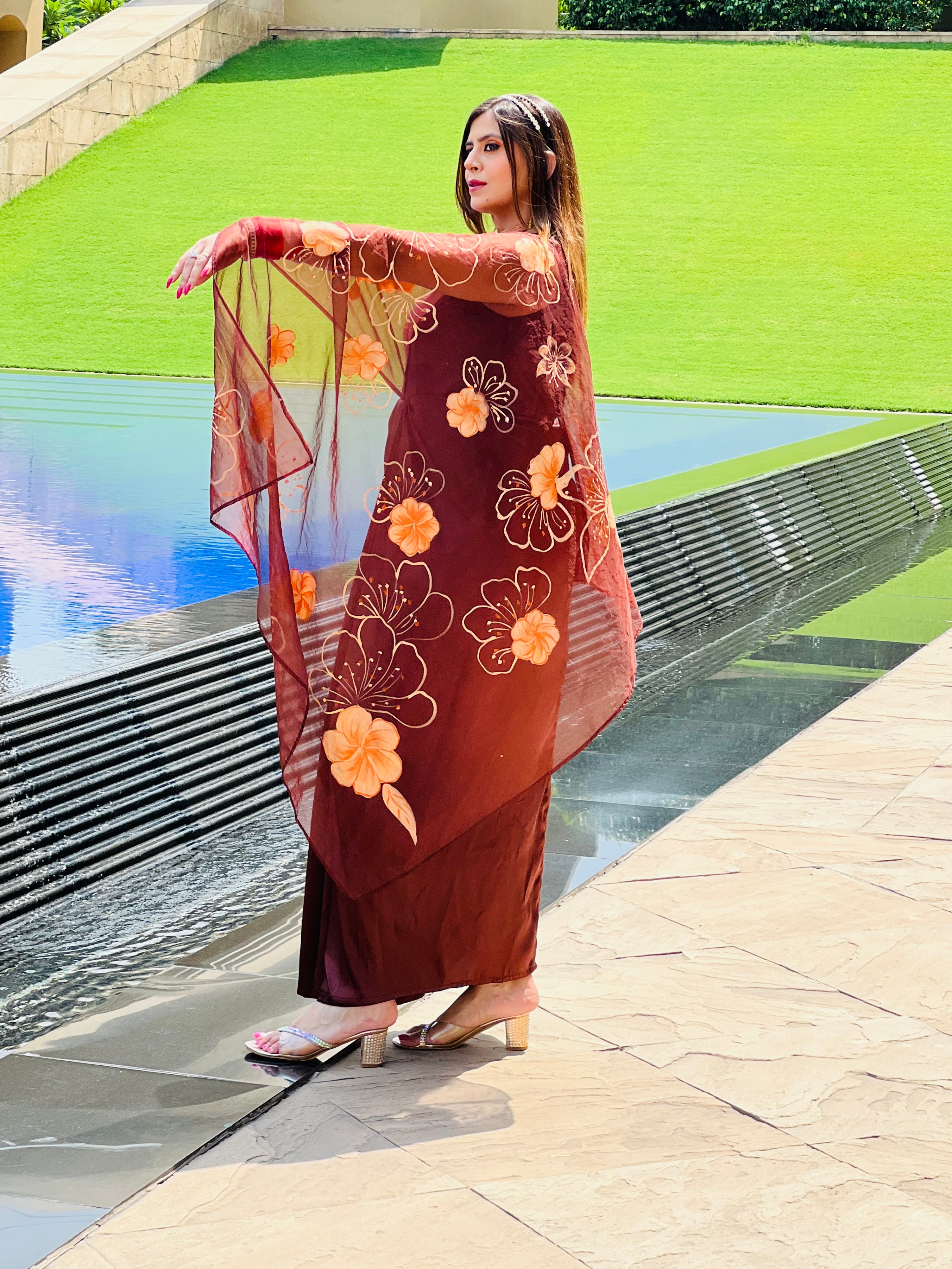 Coke Hand Painted Drape Saree