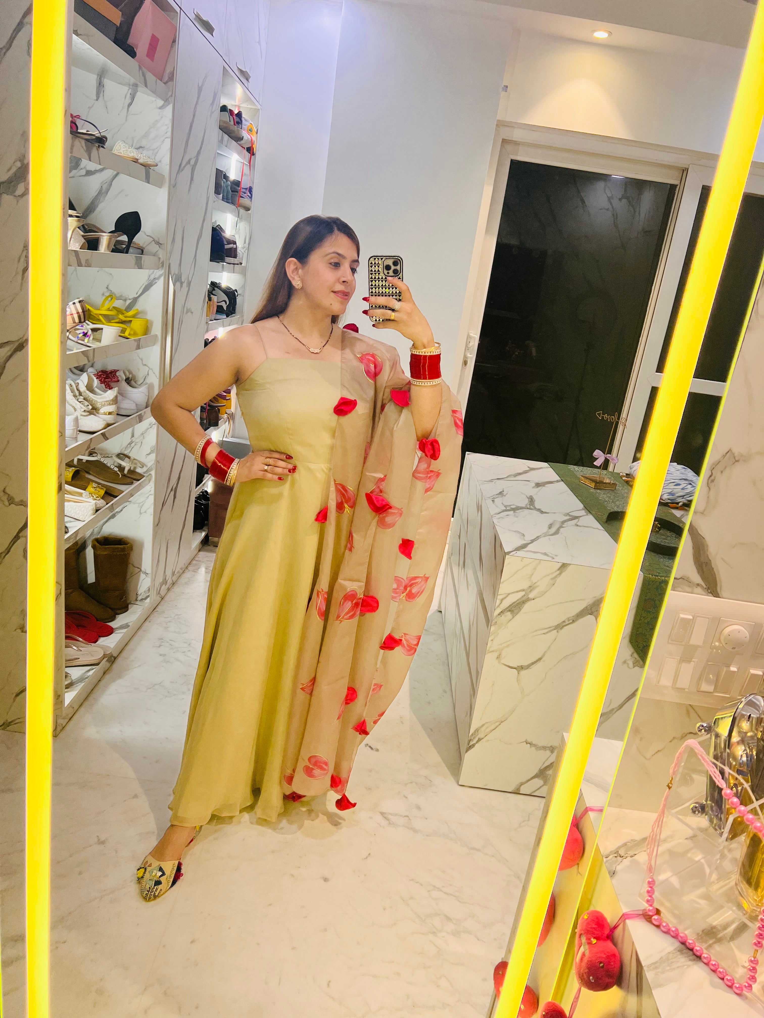 Beige Schiffon Maxi With Dupatta