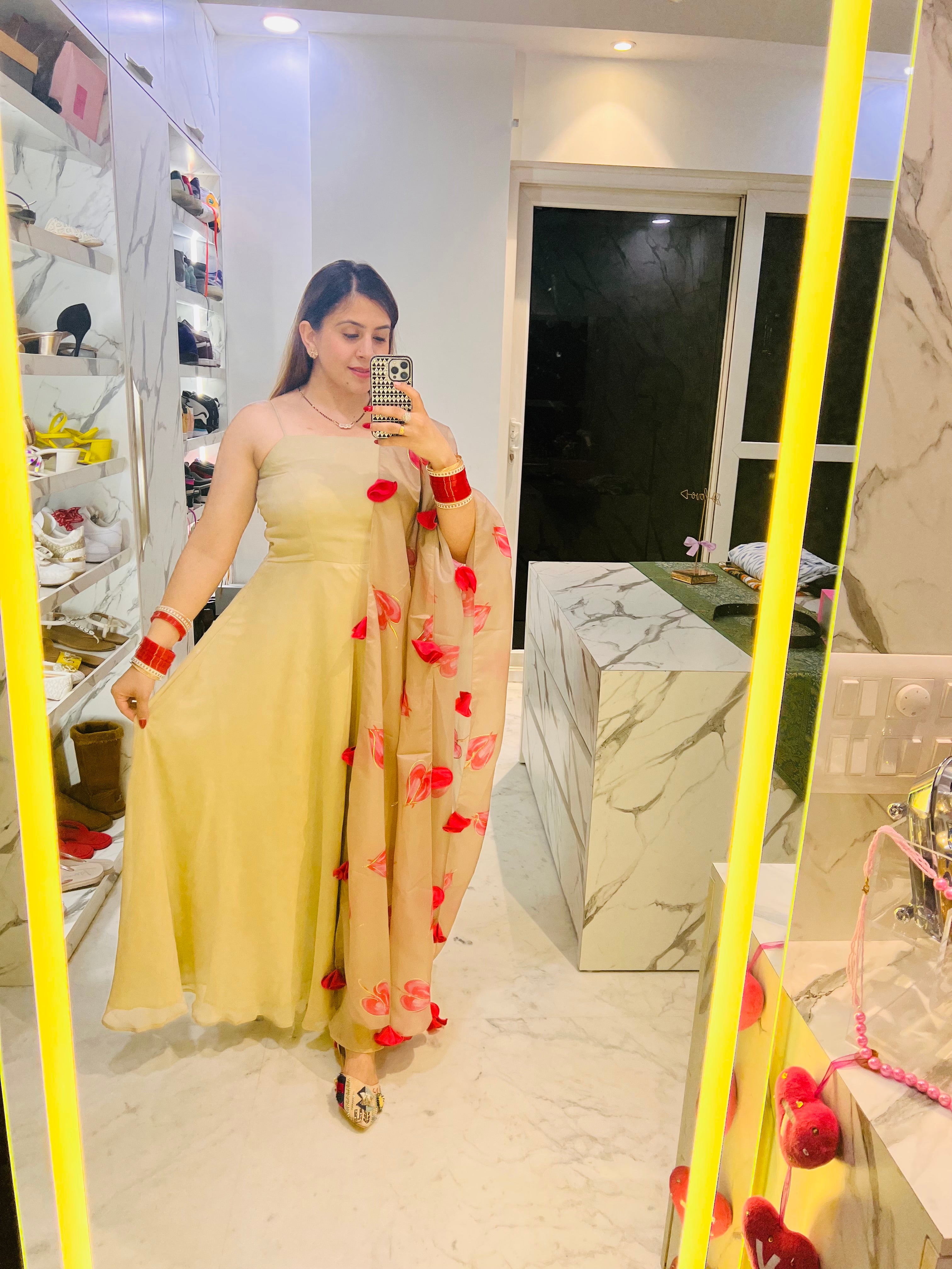 Beige Schiffon Maxi With Dupatta