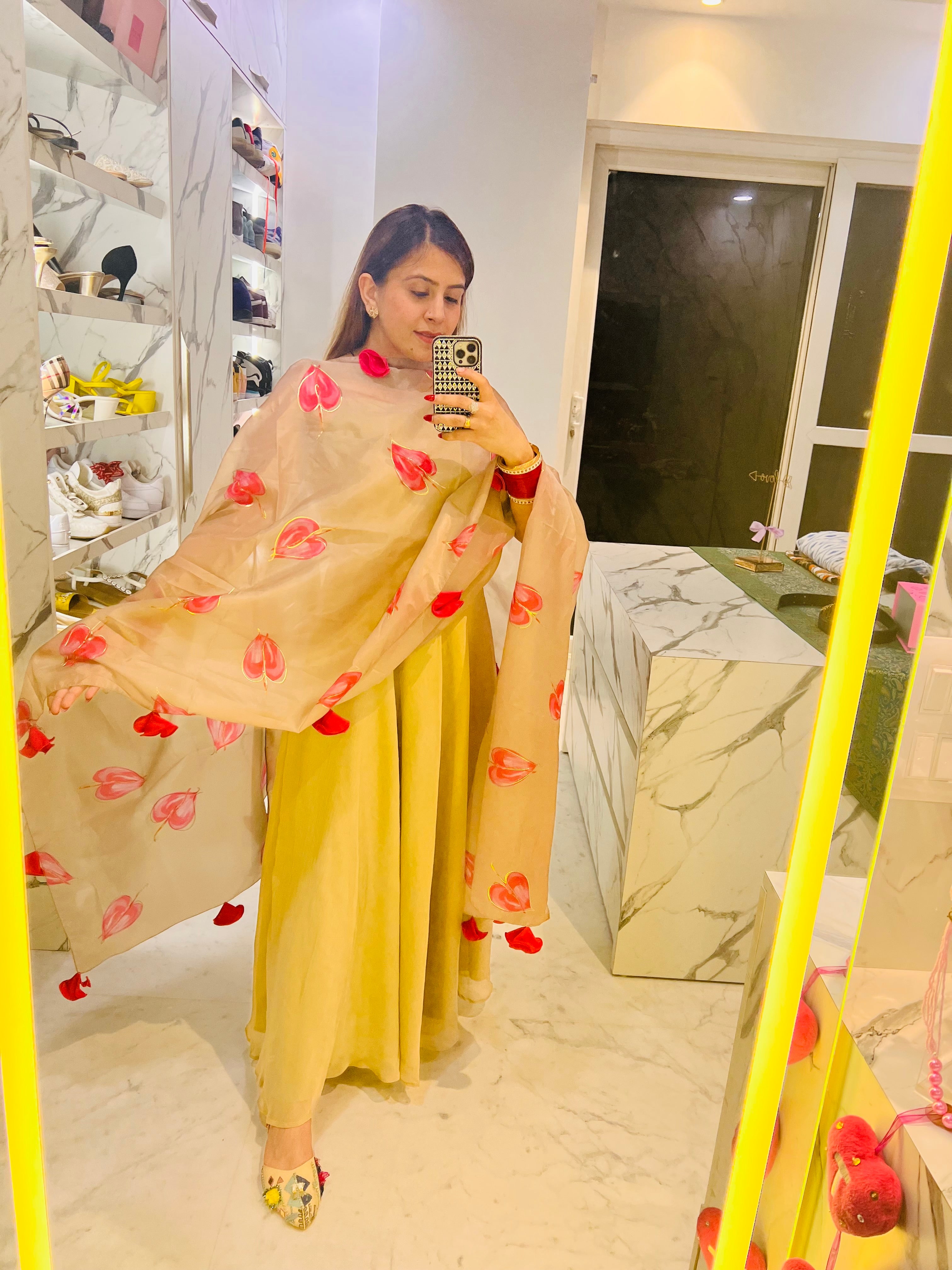 Beige Schiffon Maxi With Dupatta