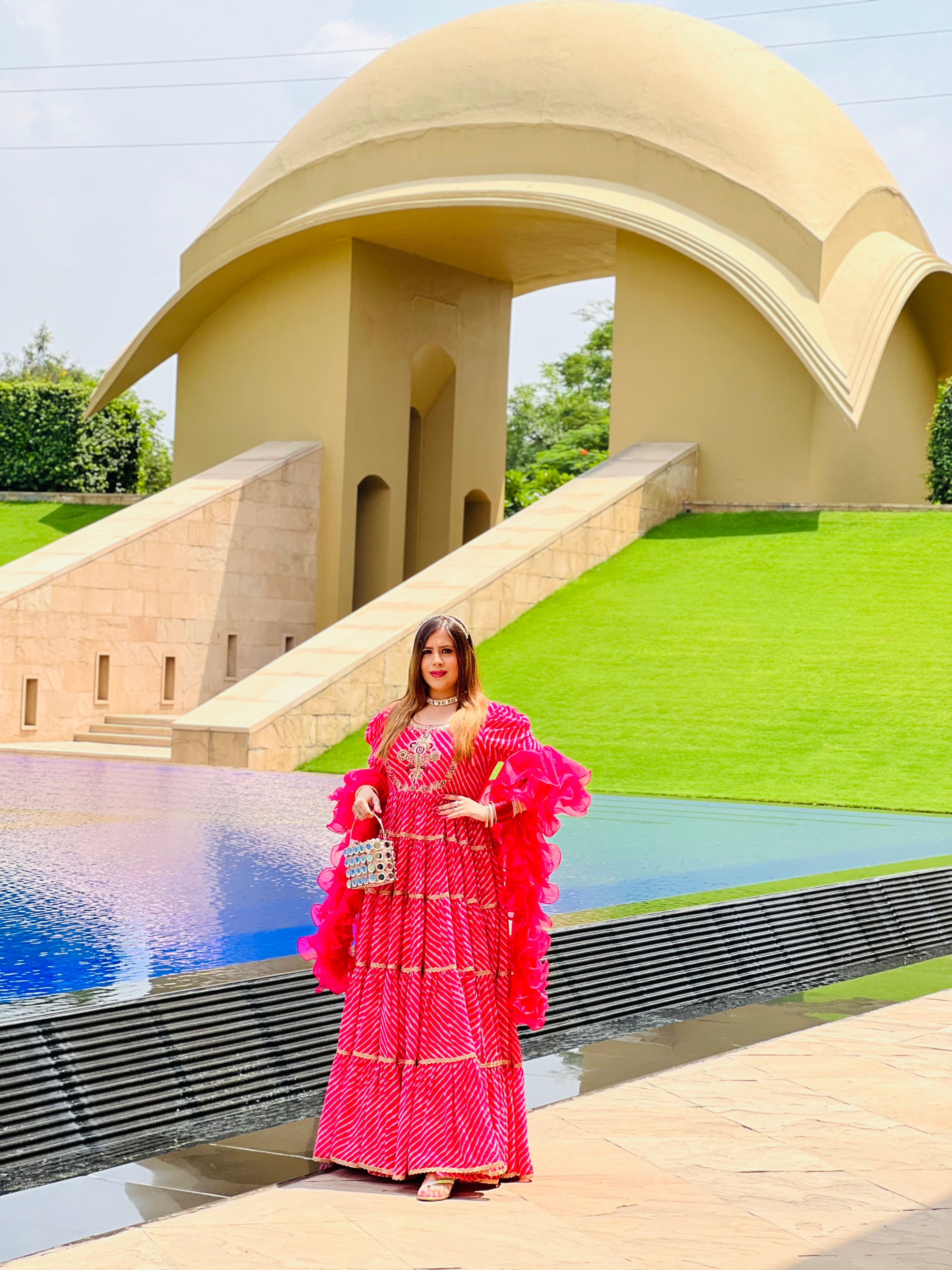 Pink Leheriya Anarkali With Dupatta
