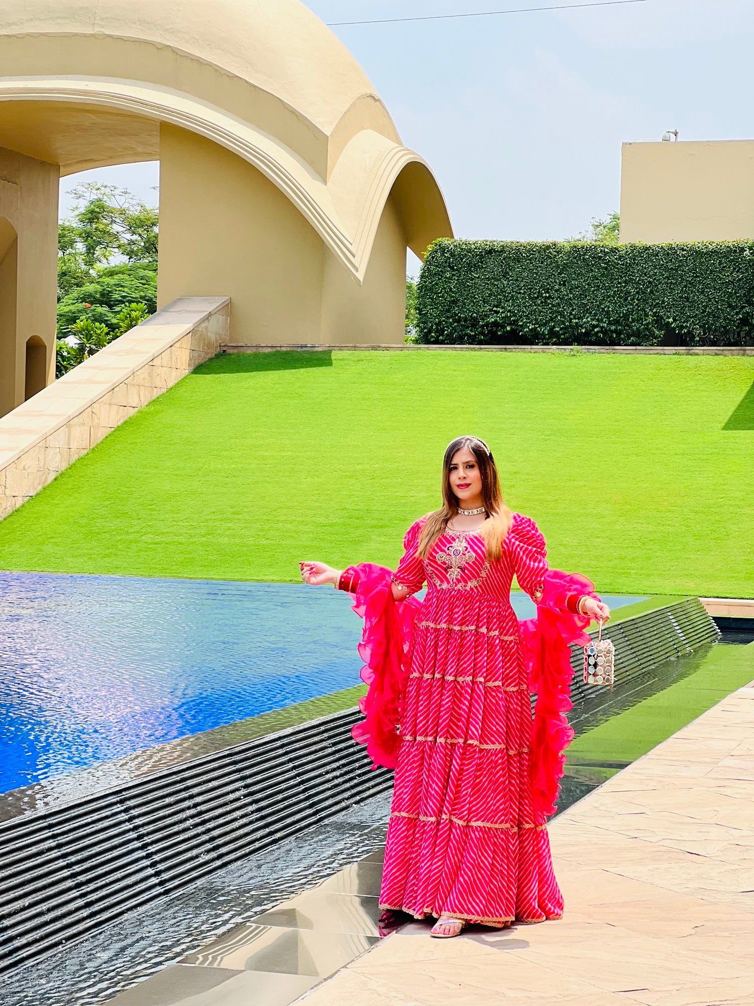 Pink Leheriya Anarkali With Dupatta