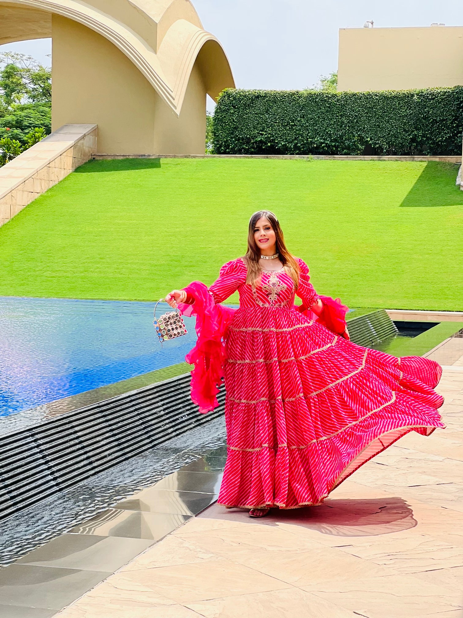 Pink Leheriya Anarkali With Dupatta