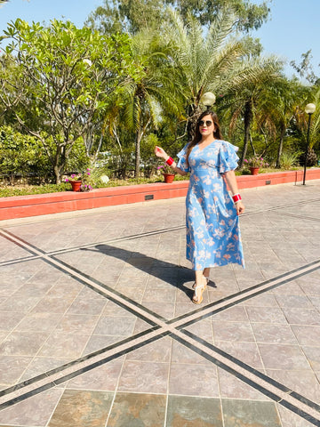 Sky Blue Floral MIdi