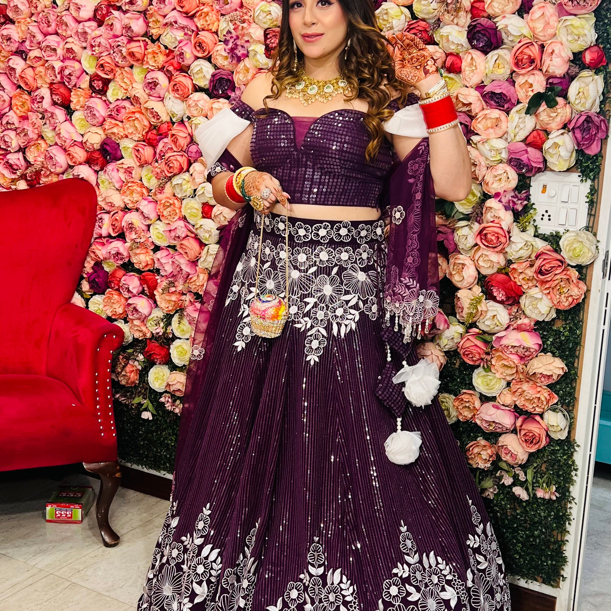 Purple Flower Lehenga