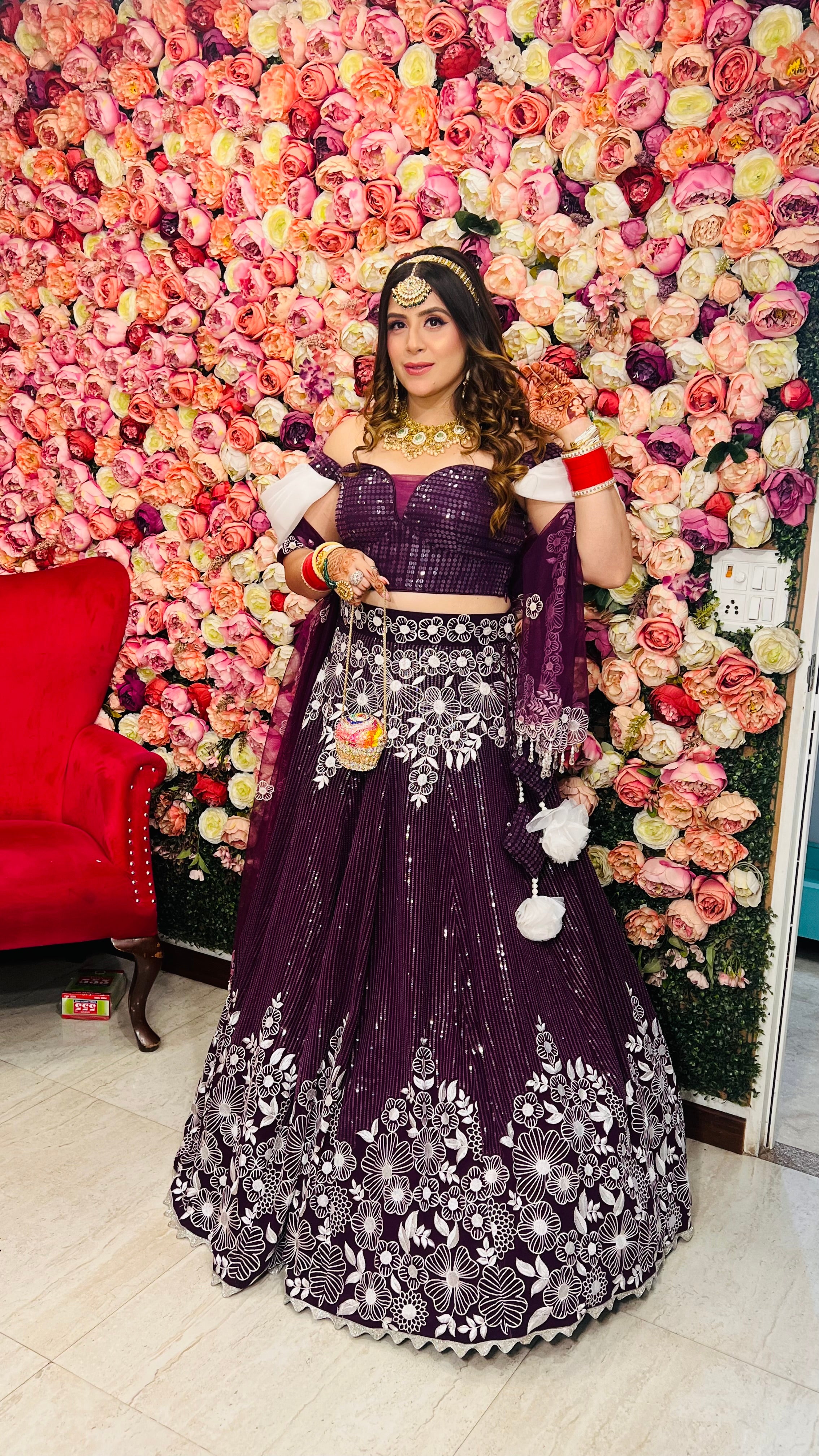 Purple Flower Lehenga