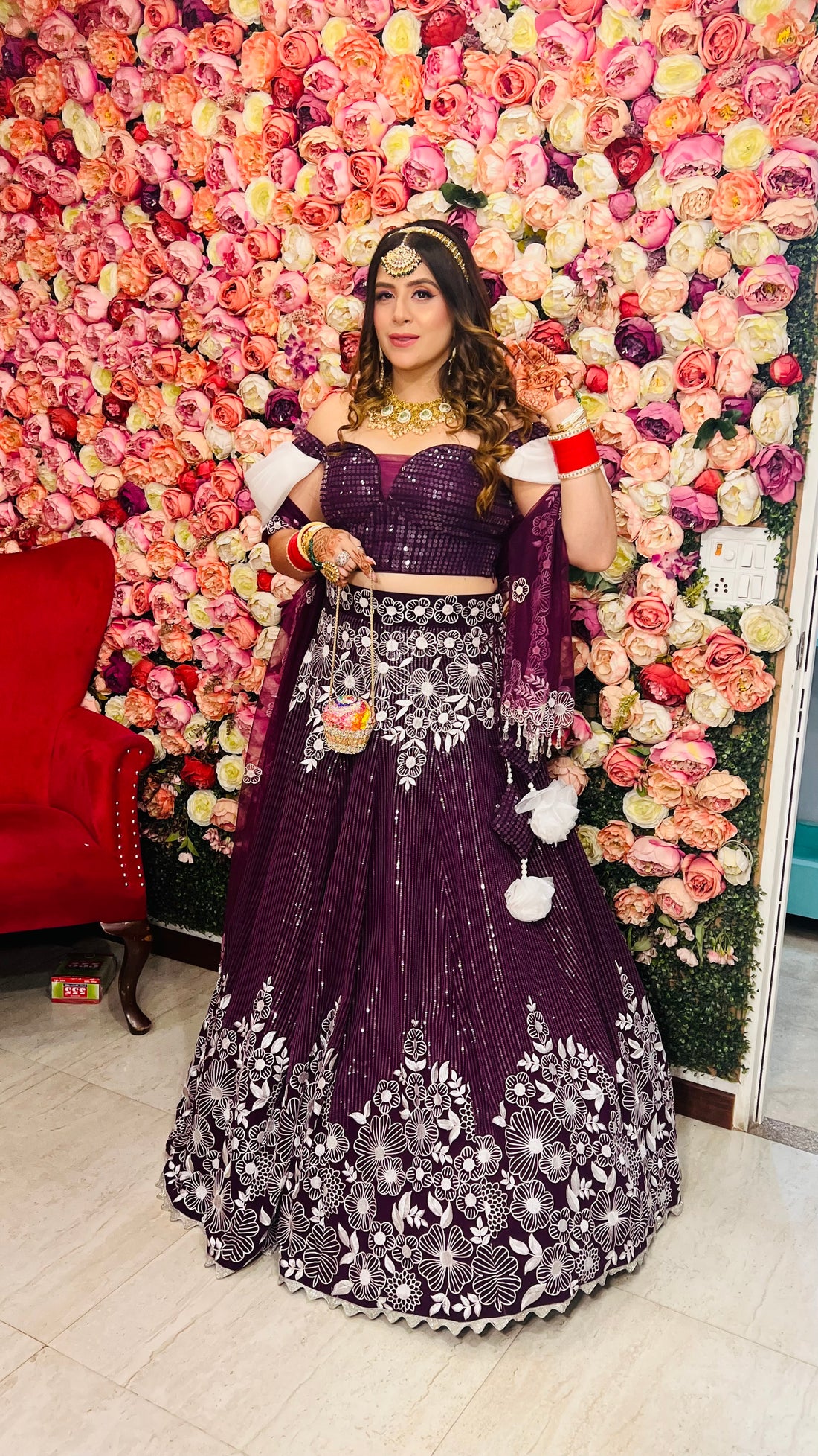 Purple Flower Lehenga